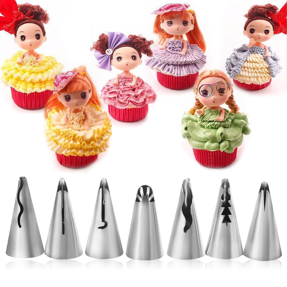 7-teiliges Set Aus Edelstahl-spritzdüsen Zum Dekorieren Von Gebäck, Fondant Und Torten – Backwerkzeug