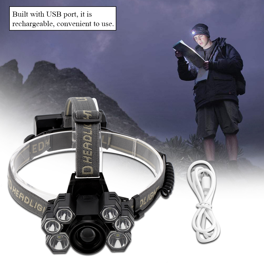 Usb-wiederaufladbare 7-led-stirnlampe Mit Hoher Helligkeit Für Outdoor-aktivitäten Wie Camping Und Angeln