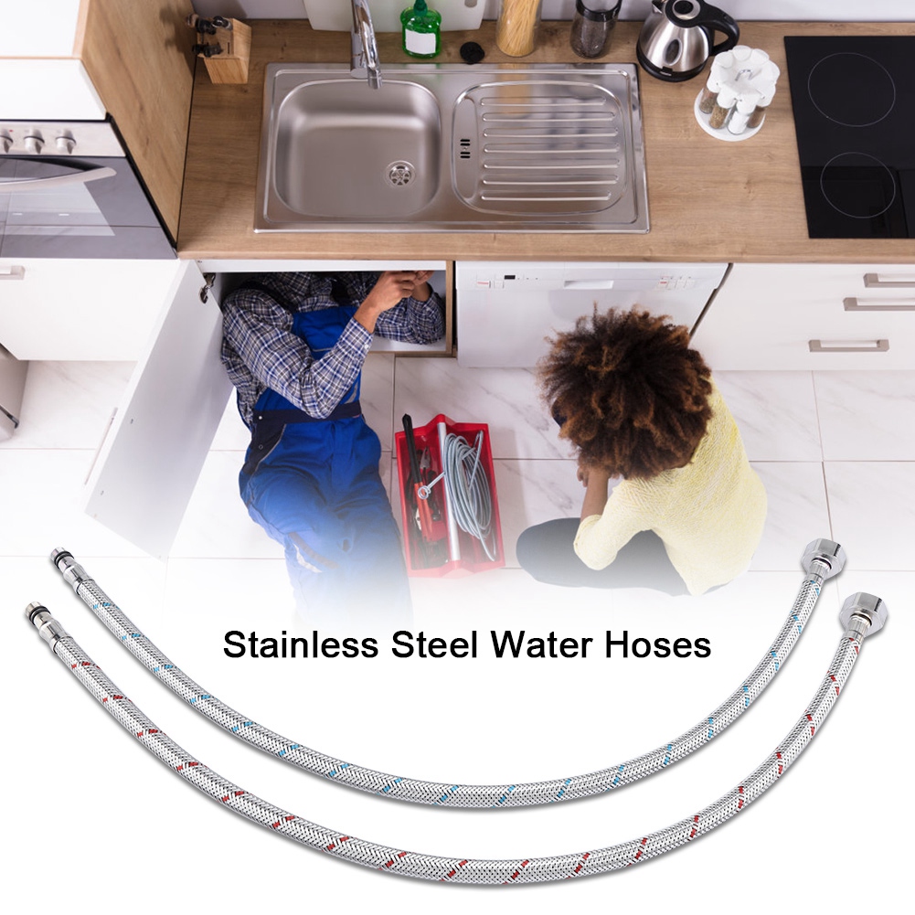 Stück Edelstahl-wasserhahnverbinder, Flexible Wasserzulaufschläuche Für Warm- Und Kaltwasser (eu G3/8")