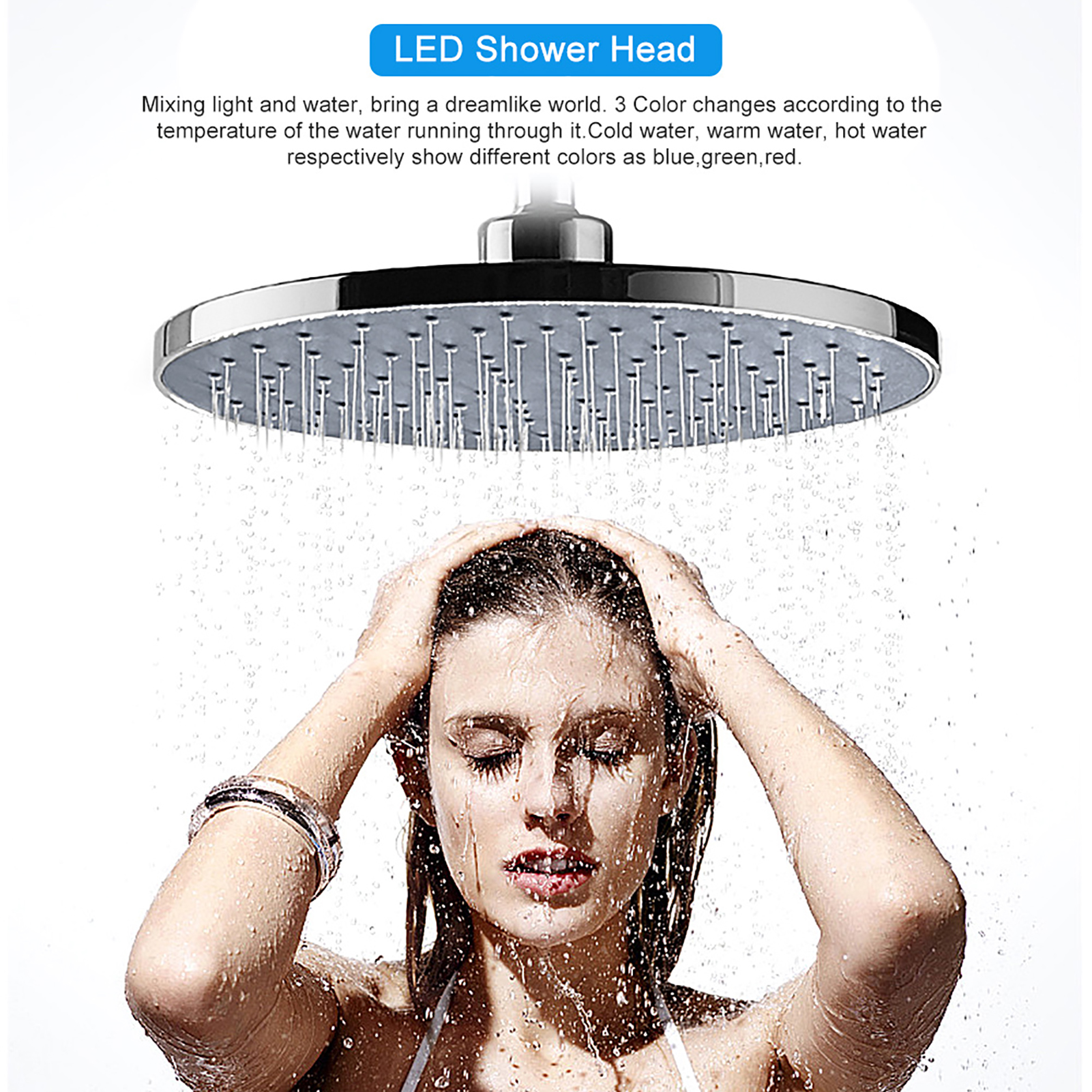 8 Zoll Runde Regendusche Aus Edelstahl Mit Rgb-led-beleuchtung Für Badezimmer, Duschkopf Mit Sprühfunktion