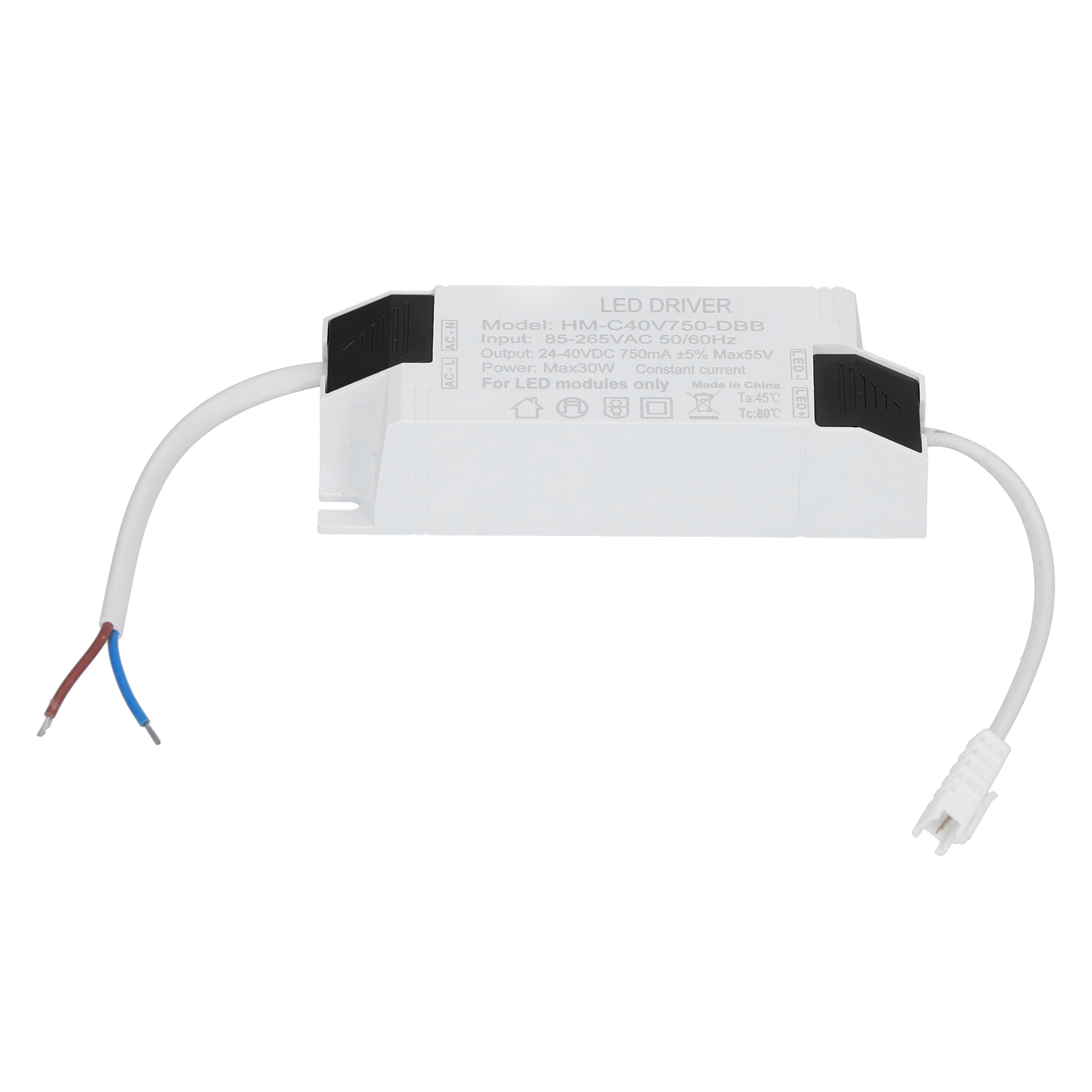 30-w-led-treiber, Konstantstrom 750 Ma, Led-lichttransformator, Eingang: Ac 85–265 V, Ausgang: Dc 24–40 V