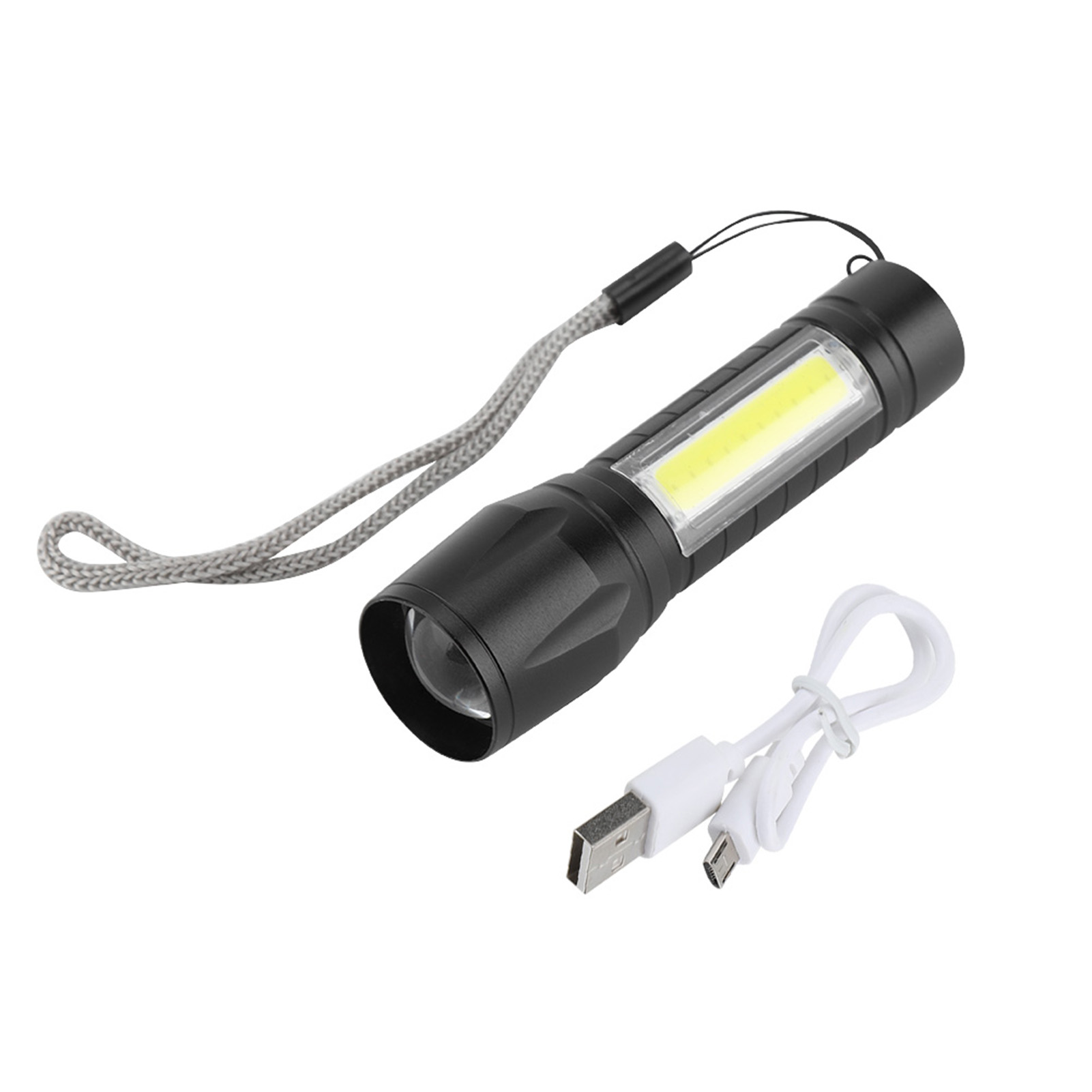 Tragbare, Wasserdichte Led-taschenlampe Mit Teleskopzoom Und 3 Leuchtmodi (xpe + Cob) Für Den Außenbereich