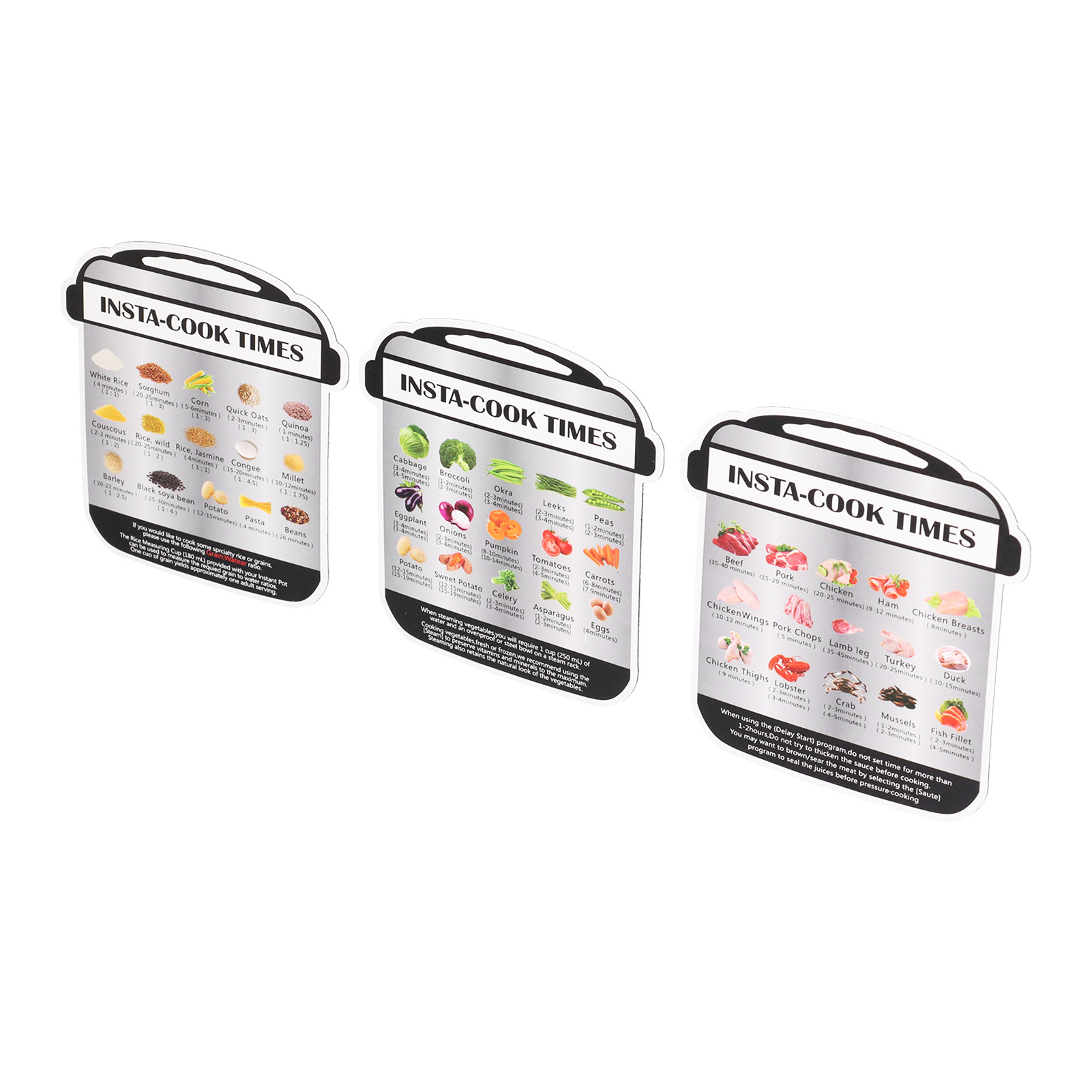 3-teiliges Magnetisches Kochfolien-set Für Schnellkochtöpfe: Garzeiten Für Getreide, Gemüse Und Fleisch (referenztabelle) 1