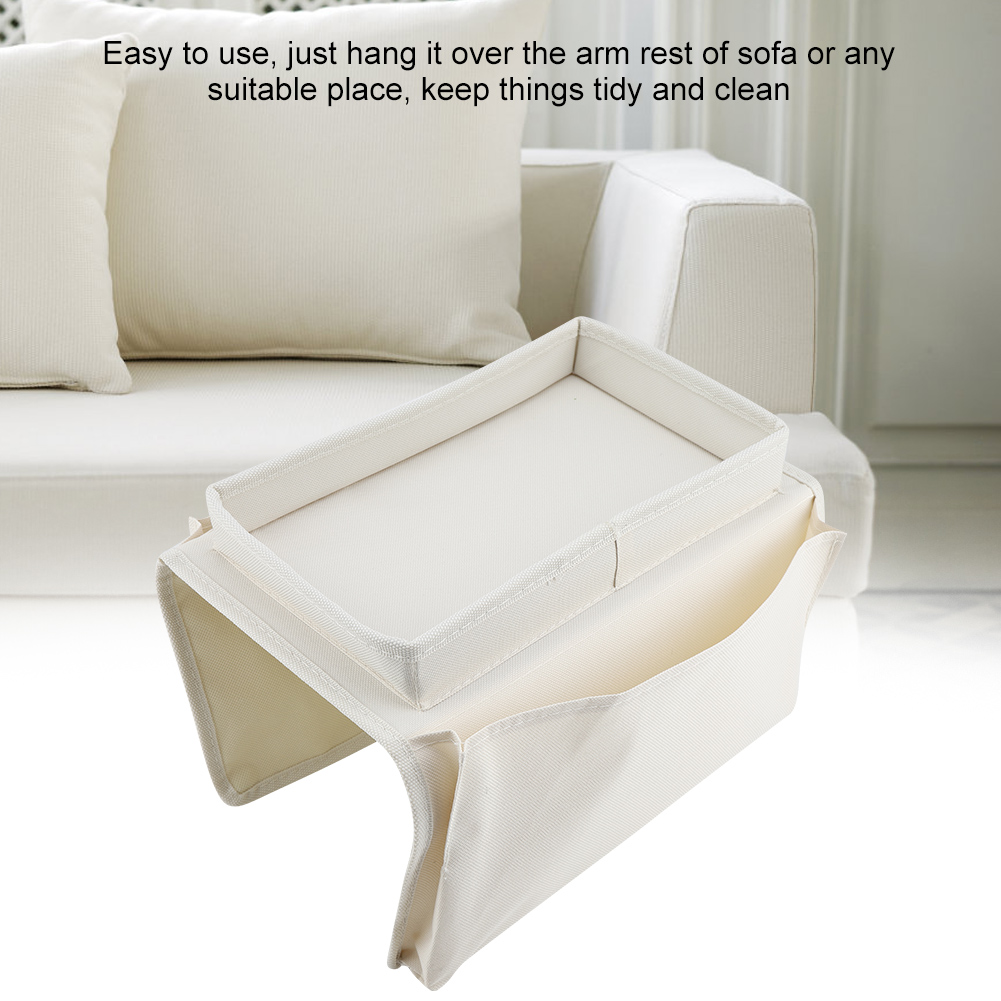 Sofa-armlehnen-aufbewahrungstasche Mit Tv-fernbedienungs-organizer Und Getränkehalter (beige)