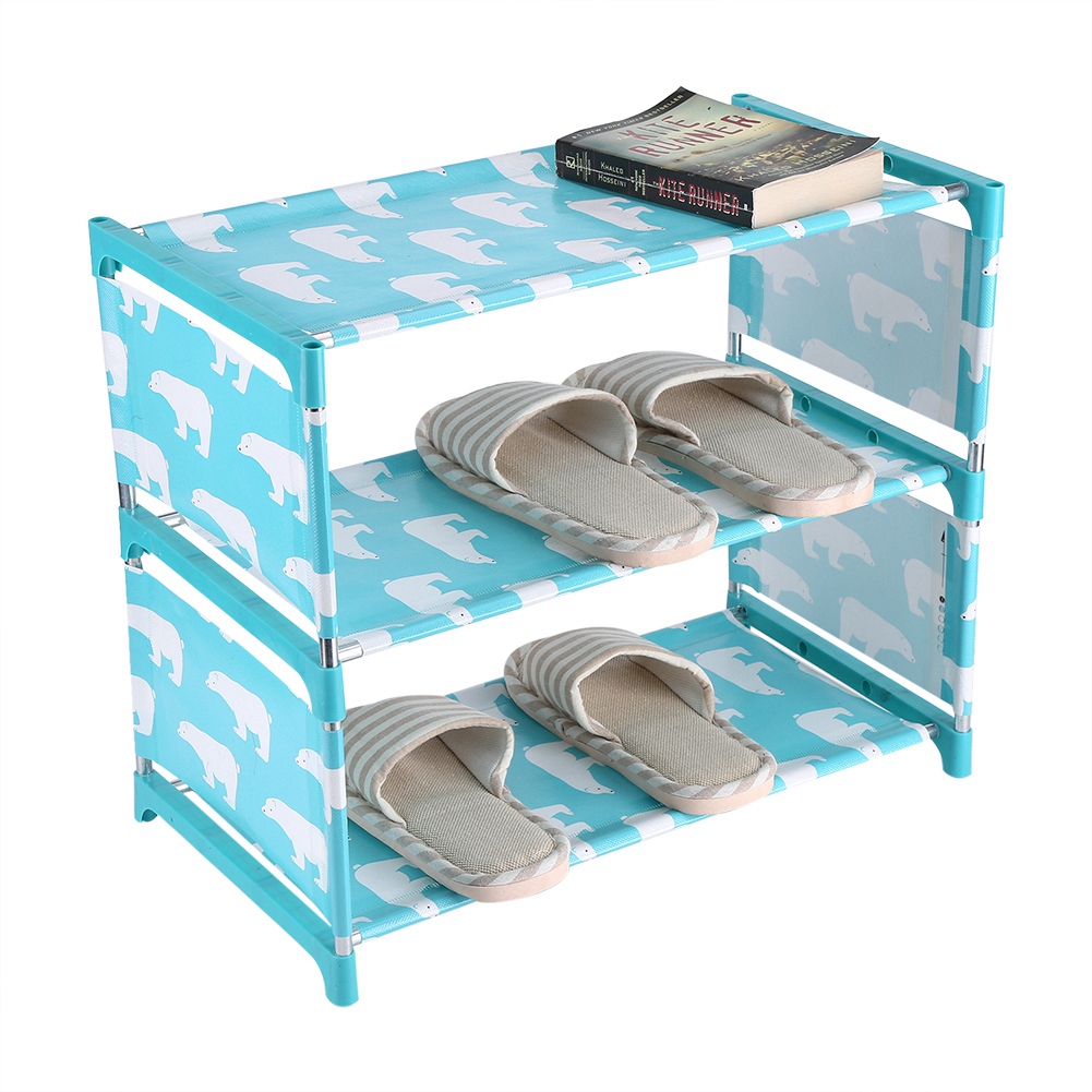 3-stöckiges Schuhregal Aus Vliesstoff, Stehend, Diy-schuhaufbewahrungsregal, Heimorganizer, Blau
