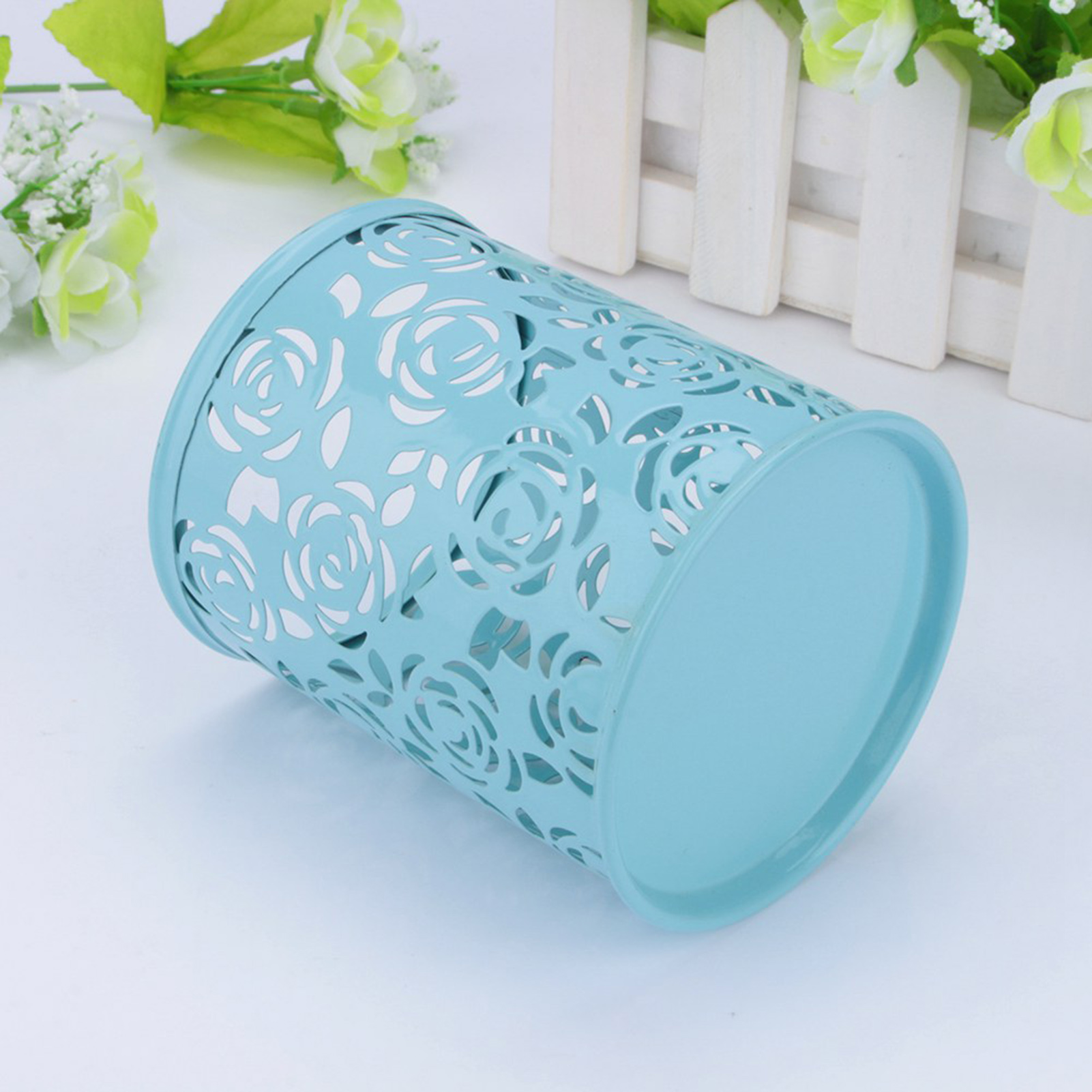 Stiftehalter Mit Hohlem Rosenblumenmuster Für Den Schreibtisch (blau)