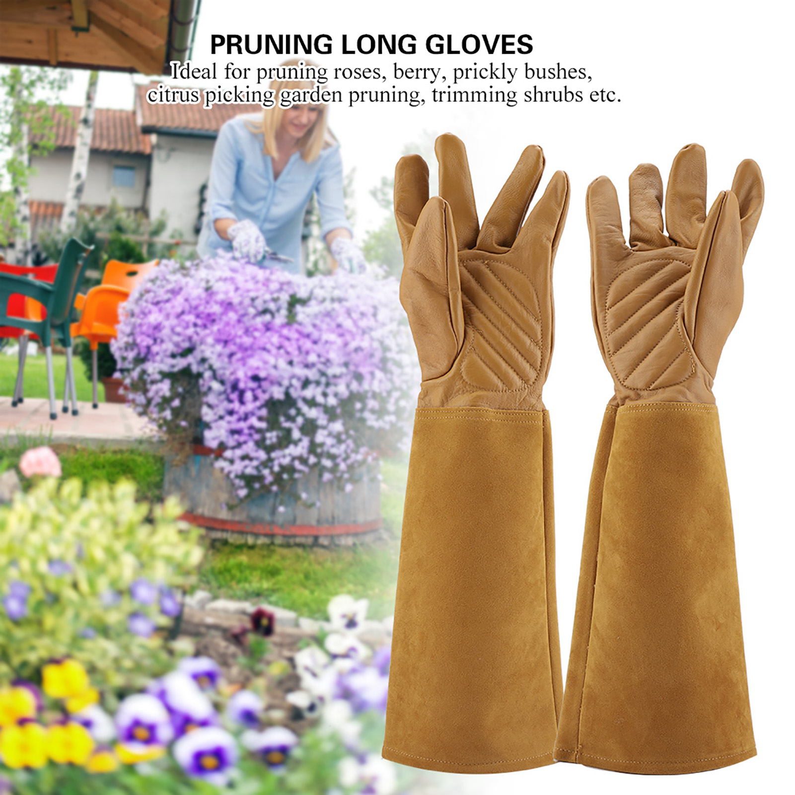 Rosenschnitt-gartenhandschuhe Aus Leder, Verschleißfest, Durchstichfest, Lange Arbeitshandschuhe (braun, Größe M)
