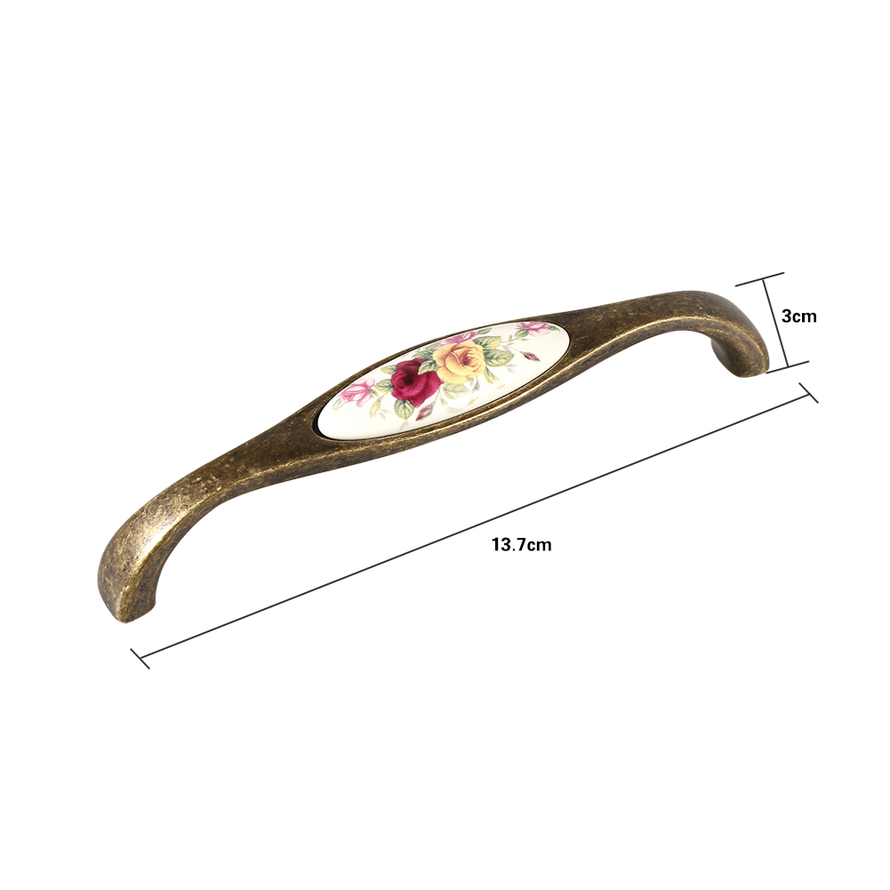 Ländliche Blumenmuster Keramik Bronze Diy Türgriffe Schrank Schubladen Knöpfe Kleiderschrank Griff 7