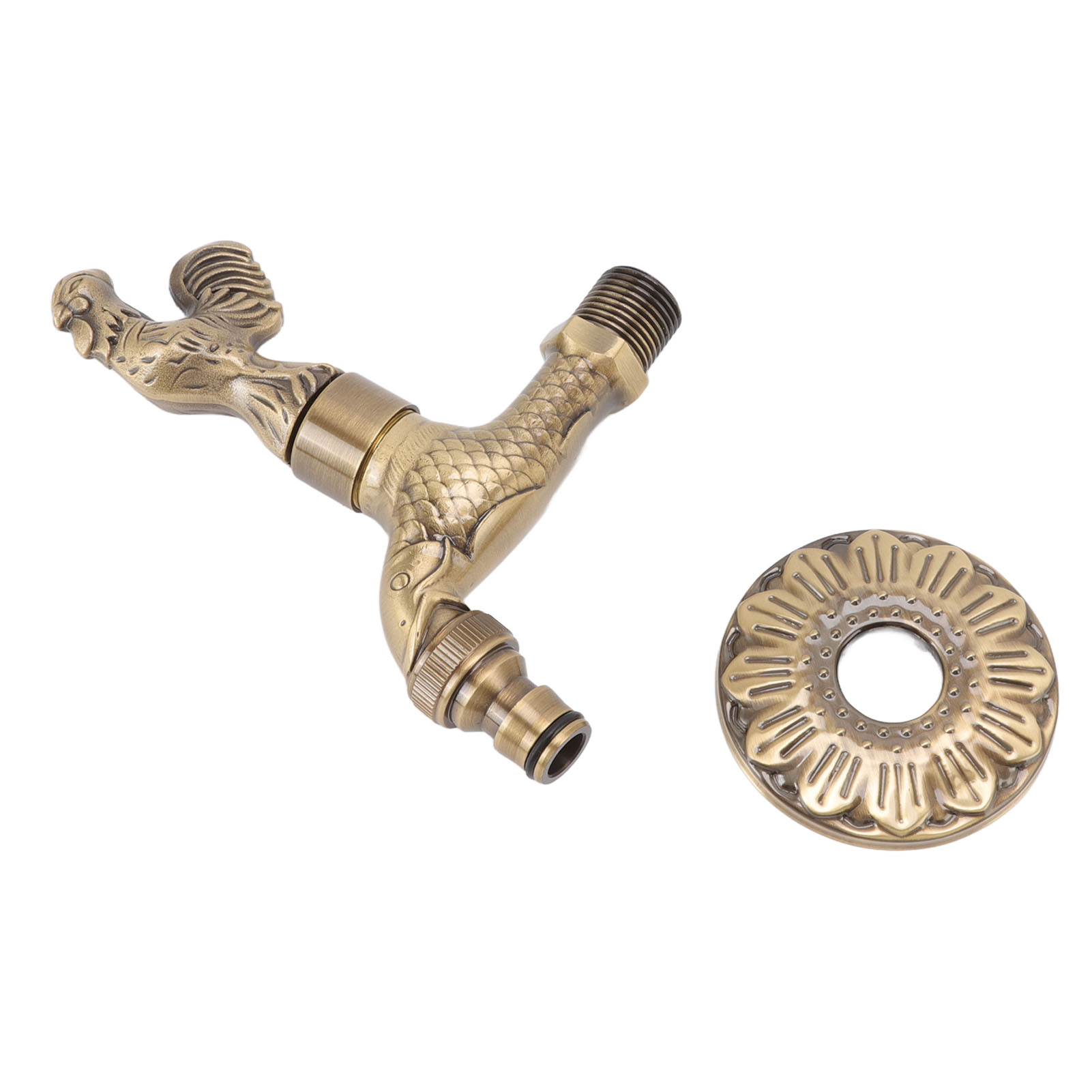 Antiker, Rostfreier Außenwasserhahn Aus Geschnitztem Karpfenmotiv Aus Bronze Und Kupfer Mit G1/2-zoll-rückschlagventil Für Garten Und Toilette