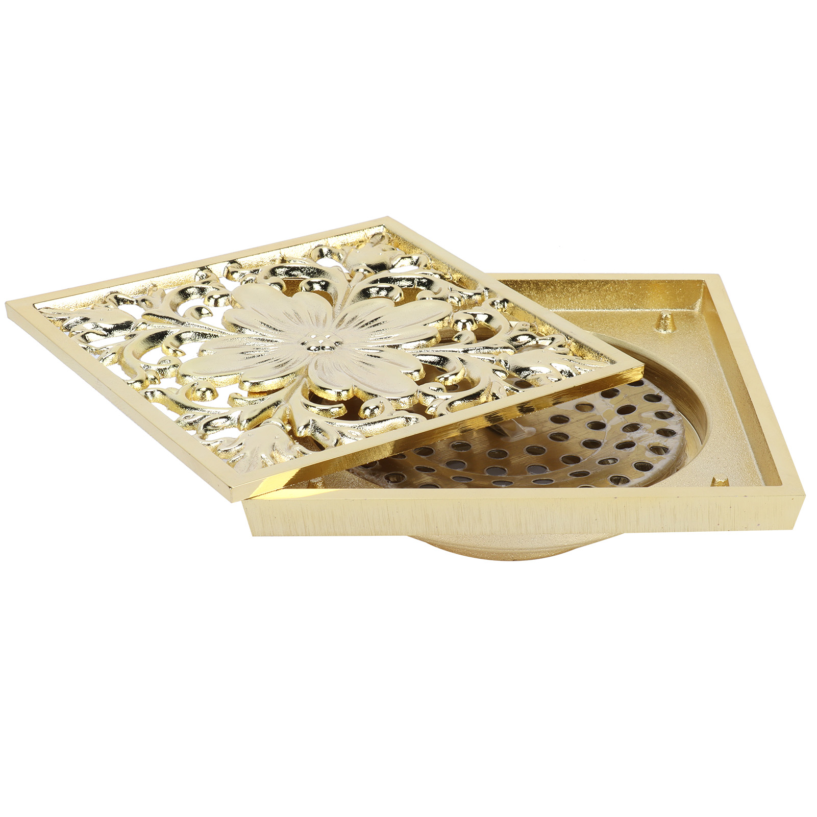 Wc-bodenablauf-set, Geruchshemmend, Verstopfungsfrei, Abflusssieb, Badezimmerzubehör, Gold, 10x10cm (tiefe Ausführung)