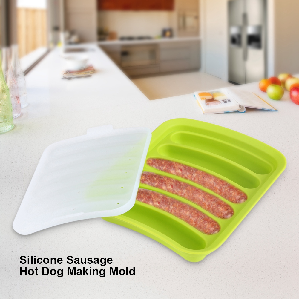 Silikon-würstchen- Und Hotdog-form Mit 6 Mulden, Diy-kuchenbackform, Küchenhelfer, Grün