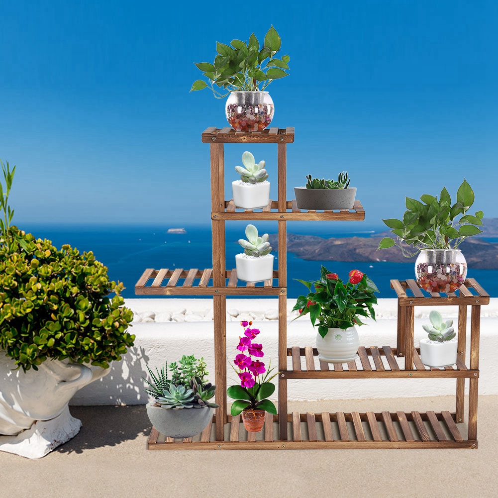 Mehrstufiger Pflanzenständer Aus Holz Für Balkon Und Garten, Blumenständer Und Präsentationsregal