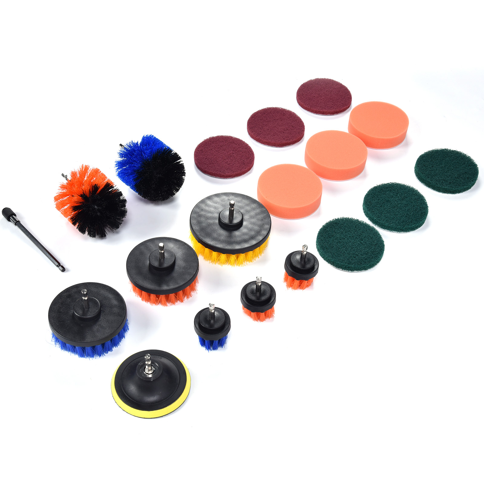 19-teiliges Set Mit Bohrmaschinenbürstenaufsätzen, Scheuerpads, Schwämmen, Kunststoffbürsten Und Polierpads Zur Wandreinigung