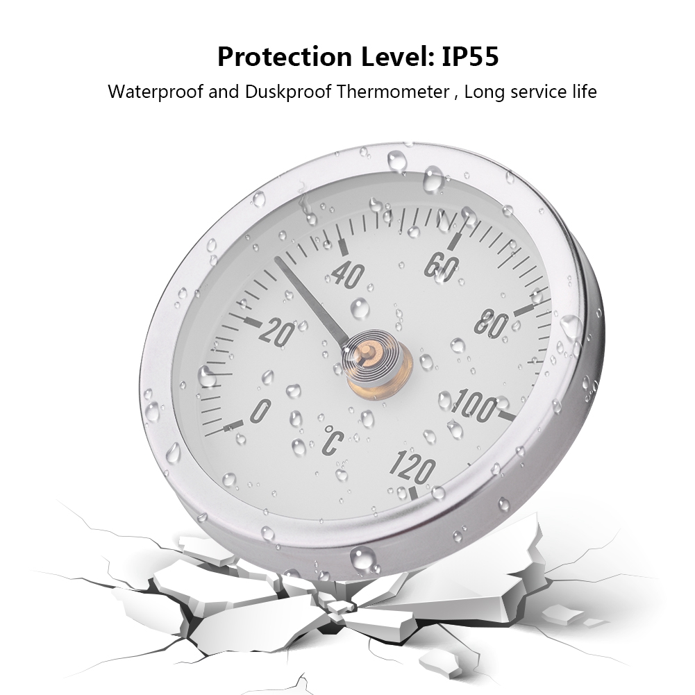 63 Mm Wasserdichtes Und Staubdichtes Bimetall-federthermometer (ip55, 0–120 °c) Für Rohroberflächen