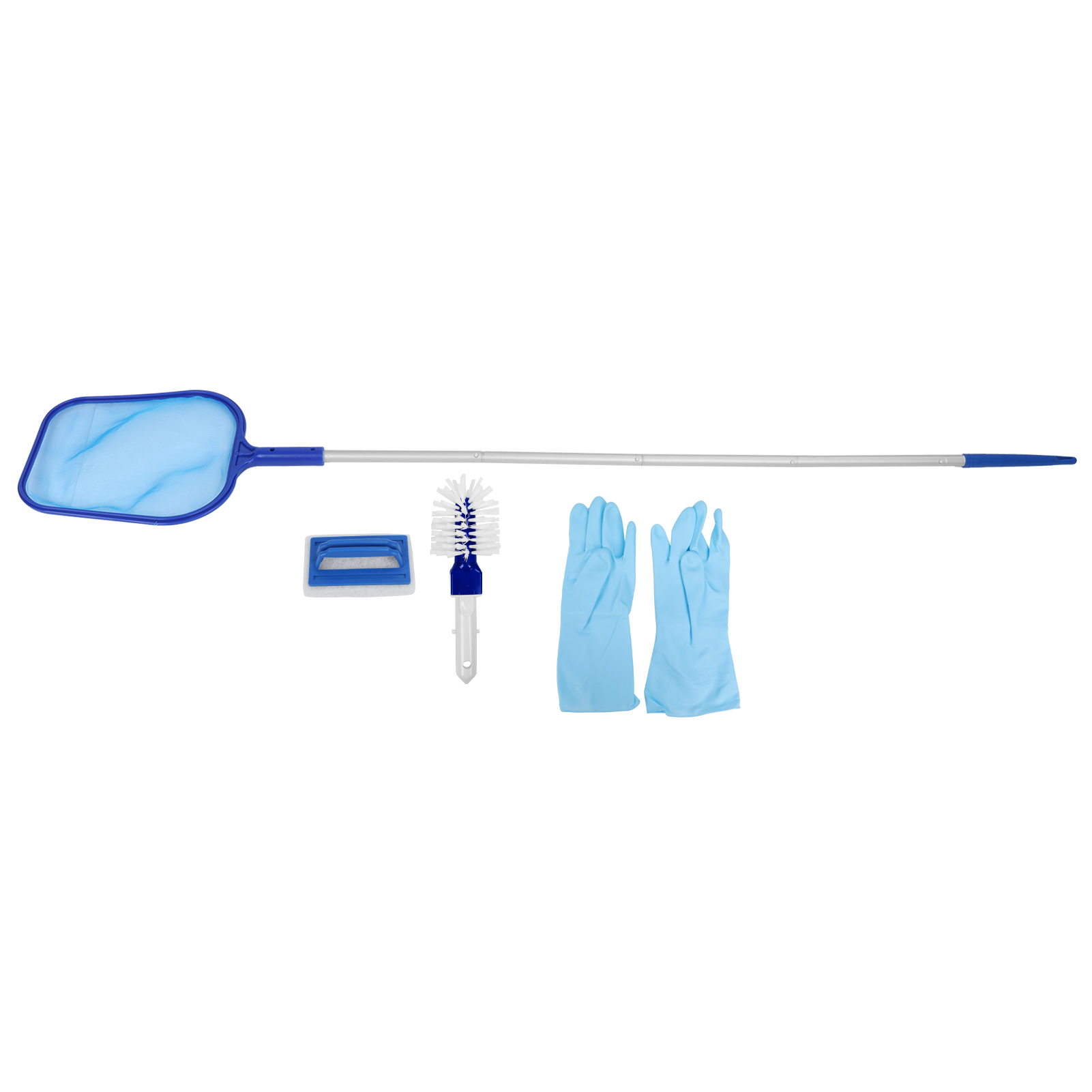 Schwimmbadreinigungsset Mit Laubkescher, Stange, Schwamm, Bürste, Handschuhen Und Zubehör