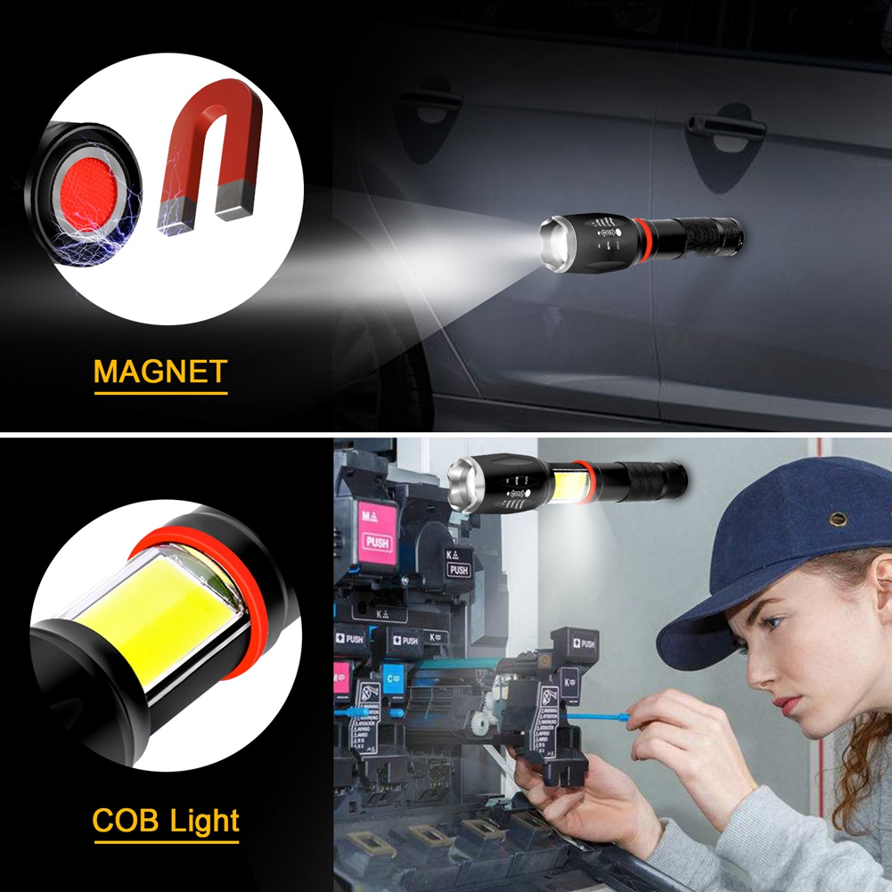 Led-cob-taschenlampe 500 Lm Ultrahelle, Leistungsstarke, Zoombare Taschenlampe