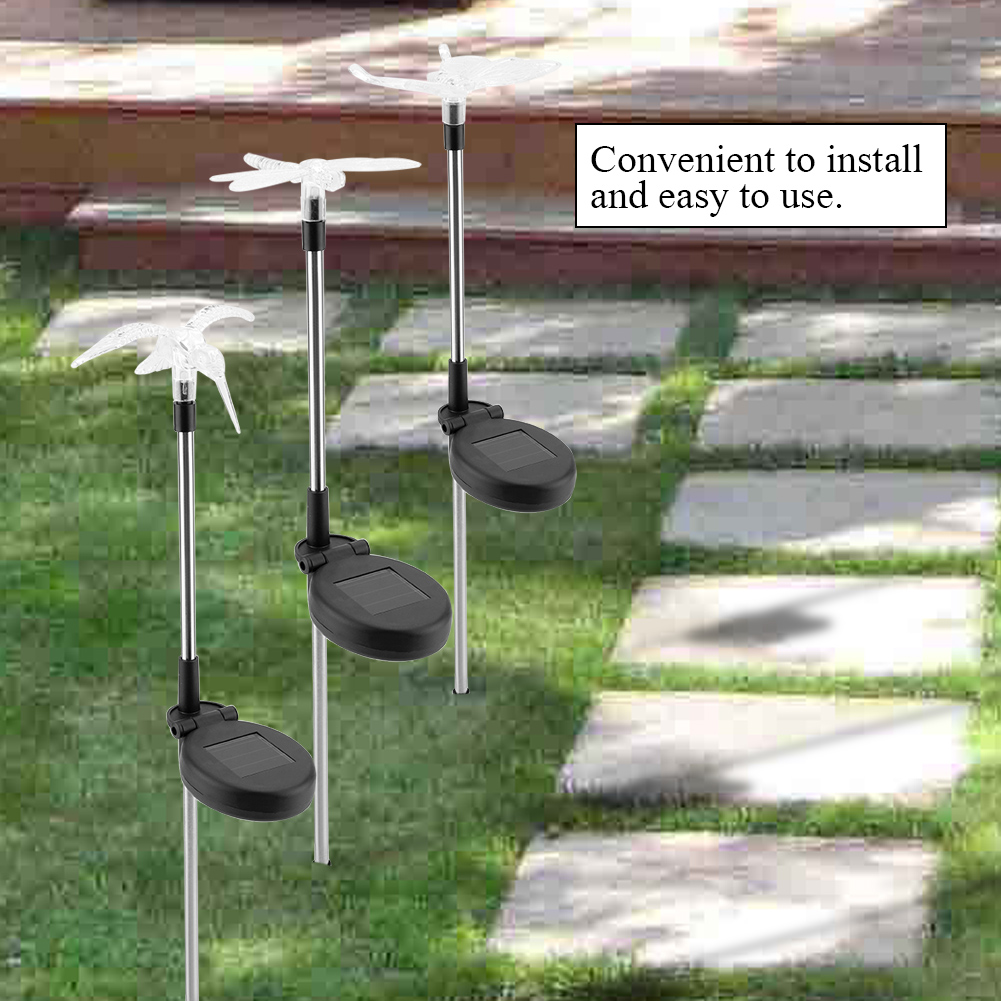 3er-set Bunte, Solarbetriebene Gartenleuchten Mit Schmetterlings-/vogel-/libellenmotiv (led)