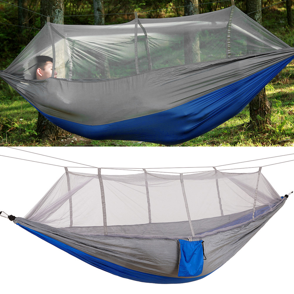 Tragbare Camping-reisehängematte Mit Moskitonetz (grau-blau)