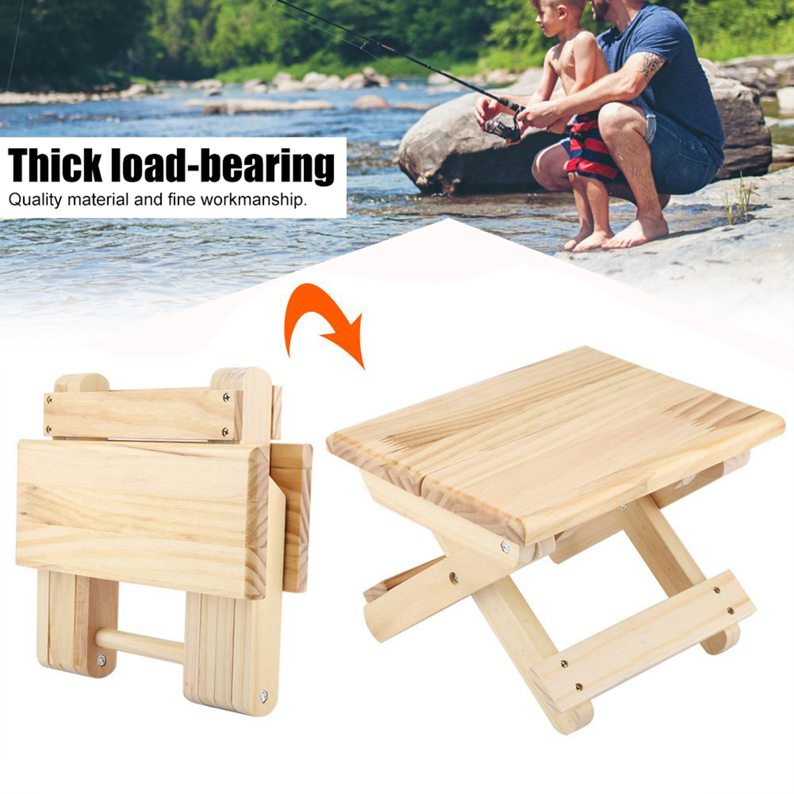Klappbare, Kleine Quadratische Bank Aus Massivholz Im Ländlichen Stil, Ergonomisches Design, Hochwertige Verarbeitung