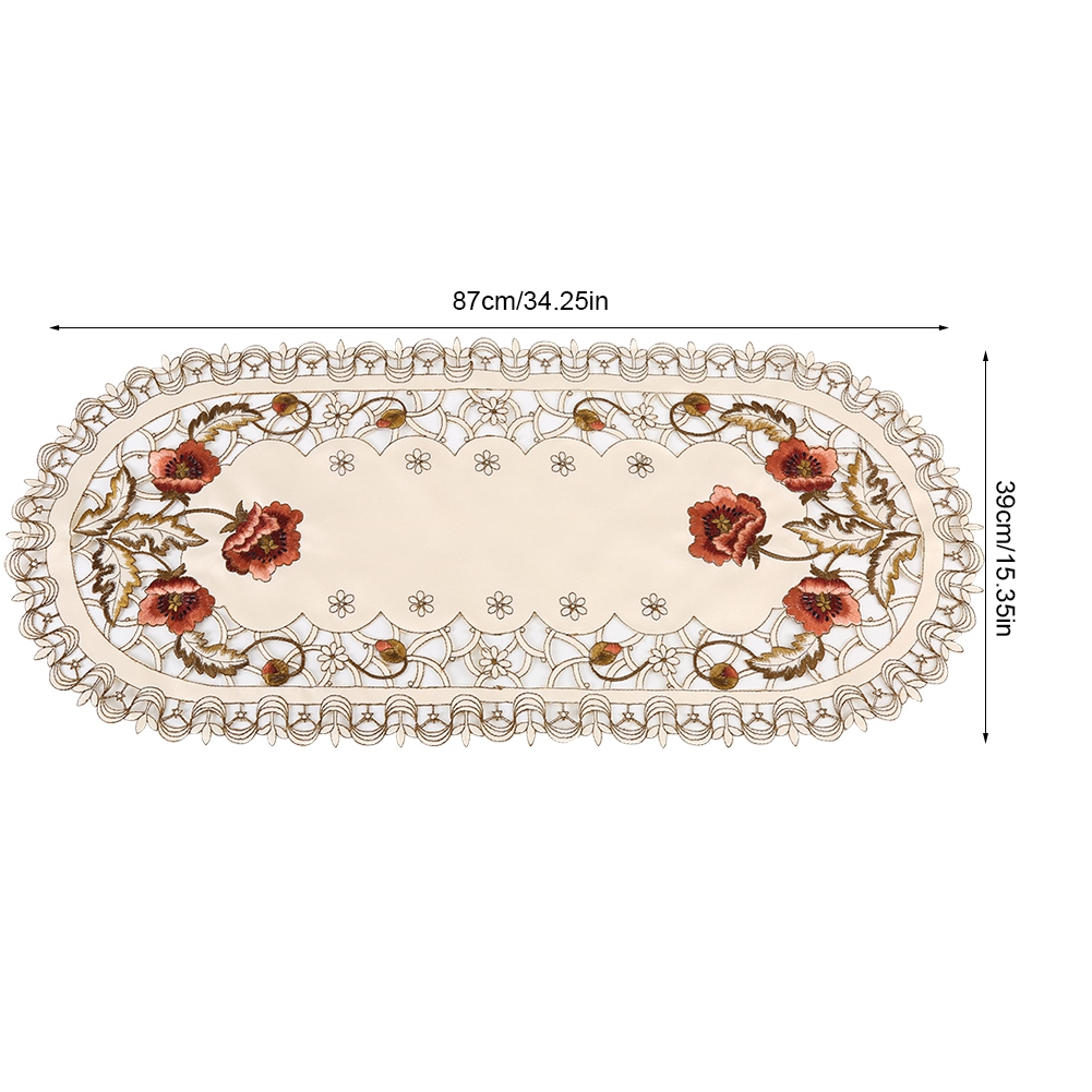 Roter, Floraler Tischläufer Mit Durchbrochener Stickerei, Oval