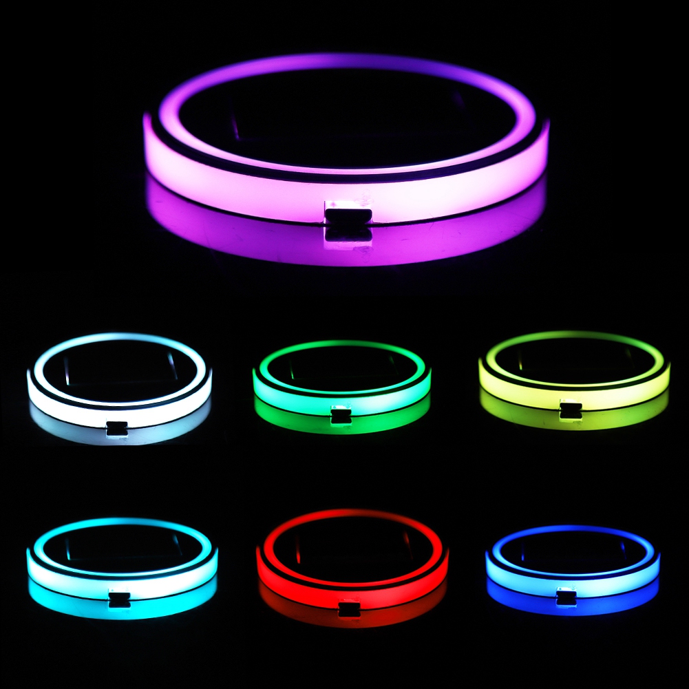 Stück Solar-led-becherhalter Mit Rgb-beleuchtung In 7 Farben, Usb-anschluss, Flaschenbodenmatte Fürs Auto