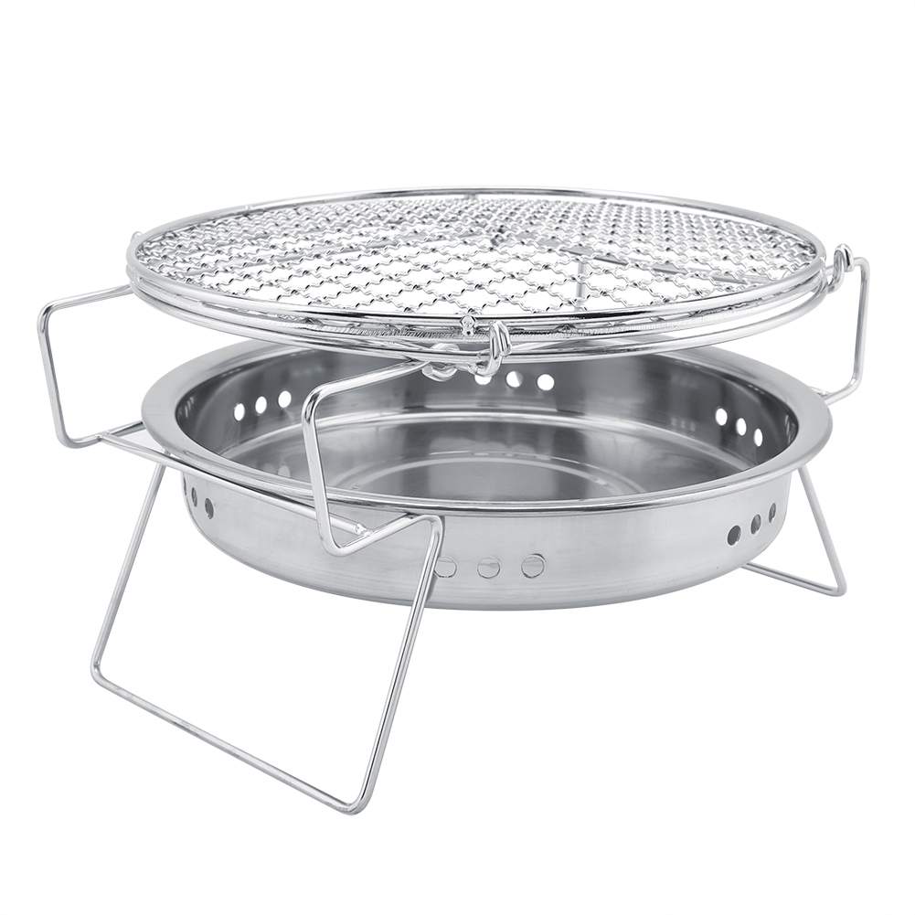 Mini-grill Aus Edelstahl, Faltbar, Tragbar, Rund, Ideal Für Camping Und Terrasse
