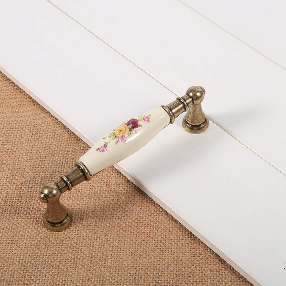 Ländliche Blumenmuster Keramik Bronze Diy Türgriffe Schrank Schubladenknöpfe Griff Nr. 1