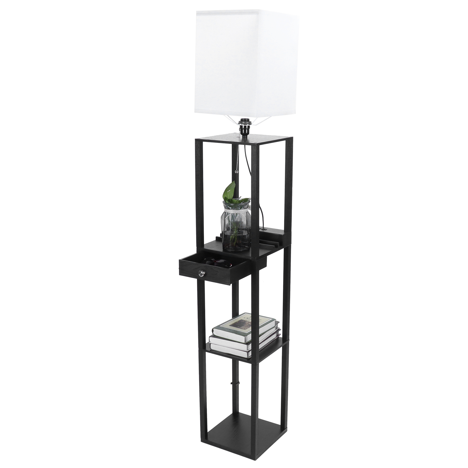 Quadratische Stehleuchte Mit 3-stufigem Ablagefach Und Kleiner Schublade Für Den Wohnbereich, 110–240 V, Eu-stecker