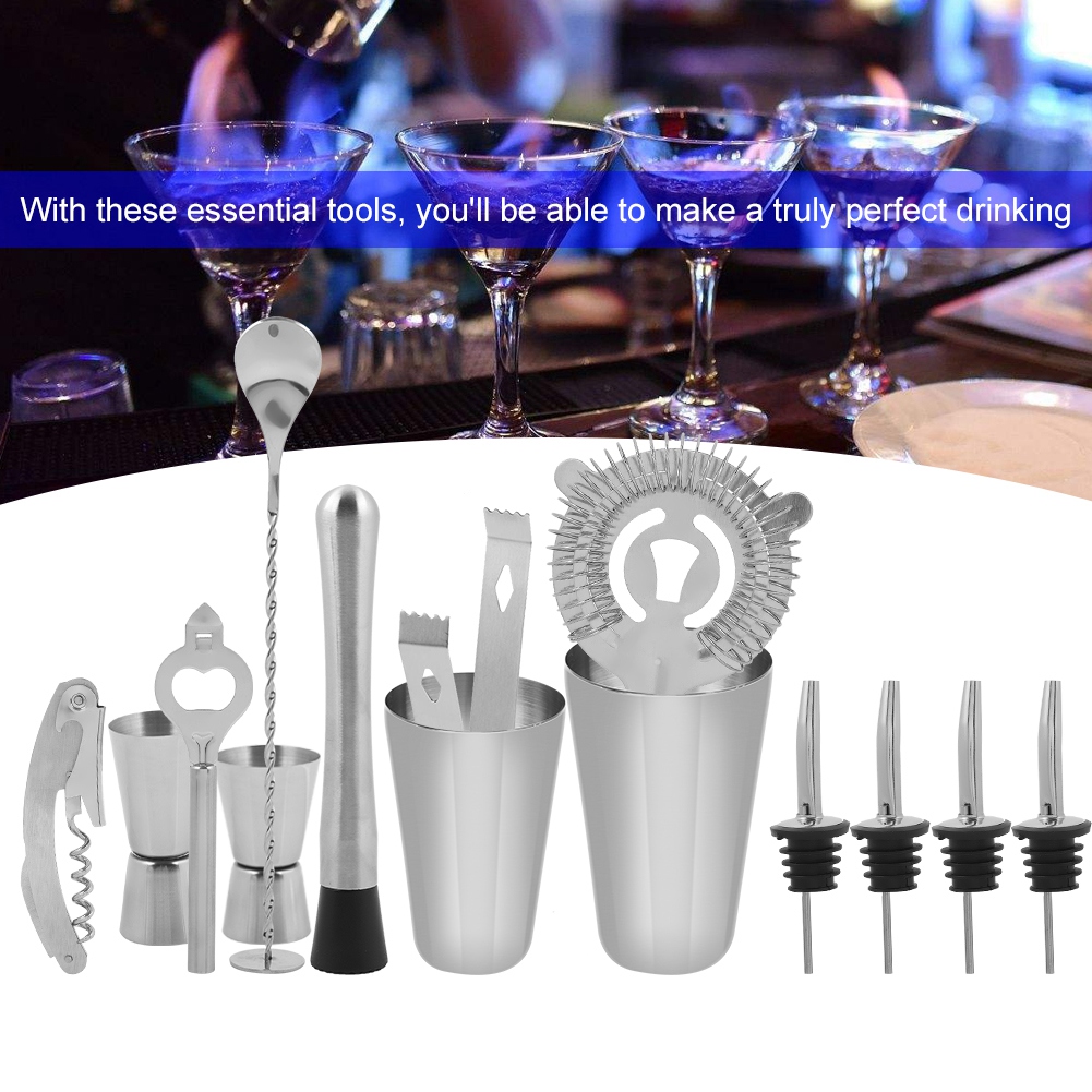 14-teiliges Cocktailshaker-set Aus Edelstahl, Mixer, Trinkzubehör, Bar-geschenk (600 Ml, 450 Ml)