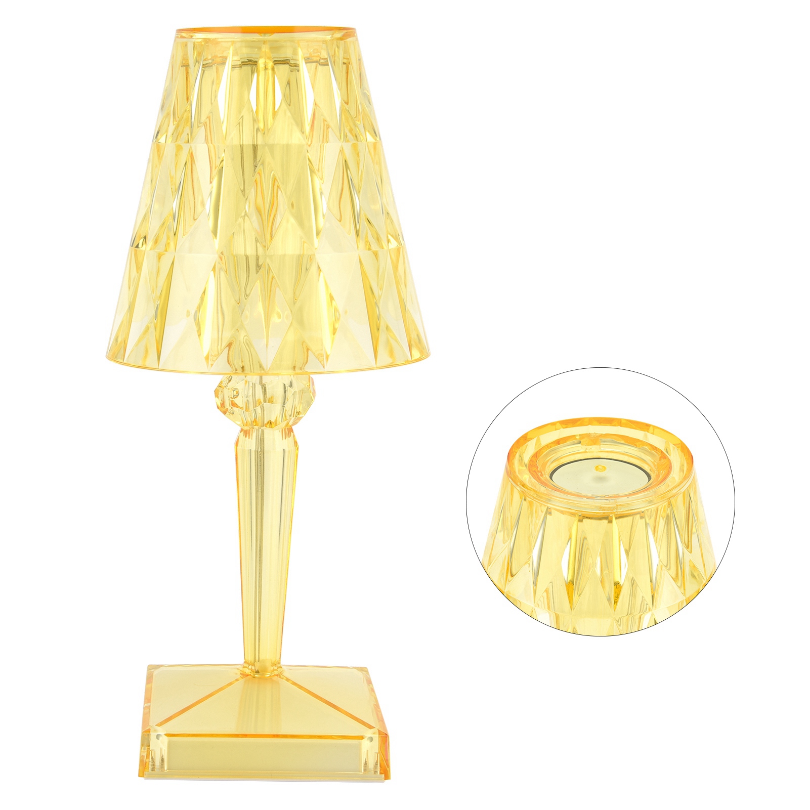 Led-kristall-tischleuchte, Transparentes Prisma, Dimmbar, Usb-ladefunktion, Innenbeleuchtung, Gelb