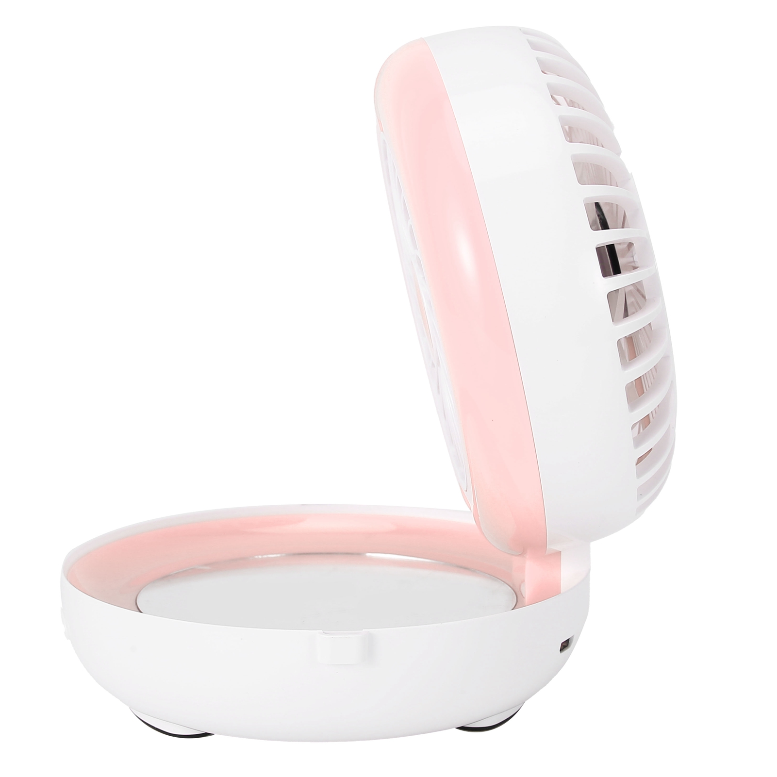Multifunktionaler Faltventilator, Tragbarer Usb-ladeventilator Mit Schminkspiegel, Luftbefeuchter Und Tischventilator, Pink