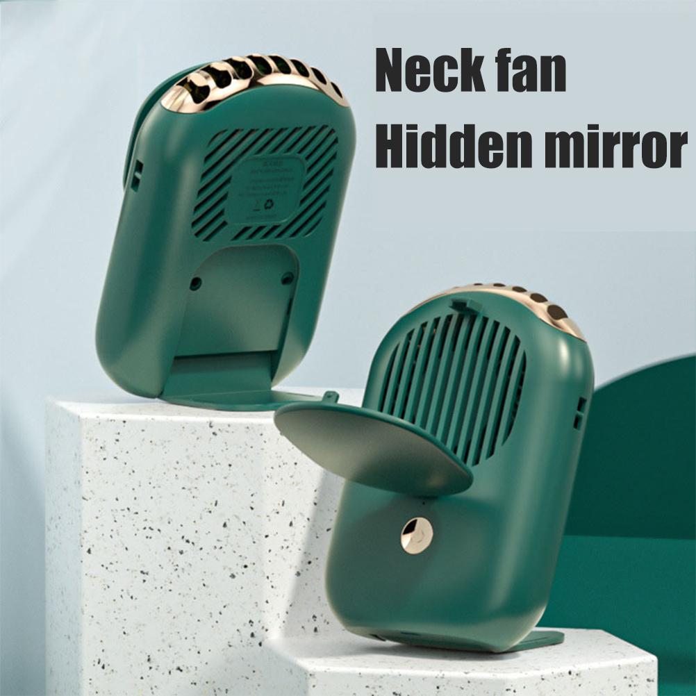 Leiser Mini-nackenventilator Mit Usb-ladefunktion, Integriertem Kosmetikspiegel Und 3 Einstellbaren Windgeschwindigkeiten – Ideal Zum Spazierengehen, Angeln Und Für Fitness.