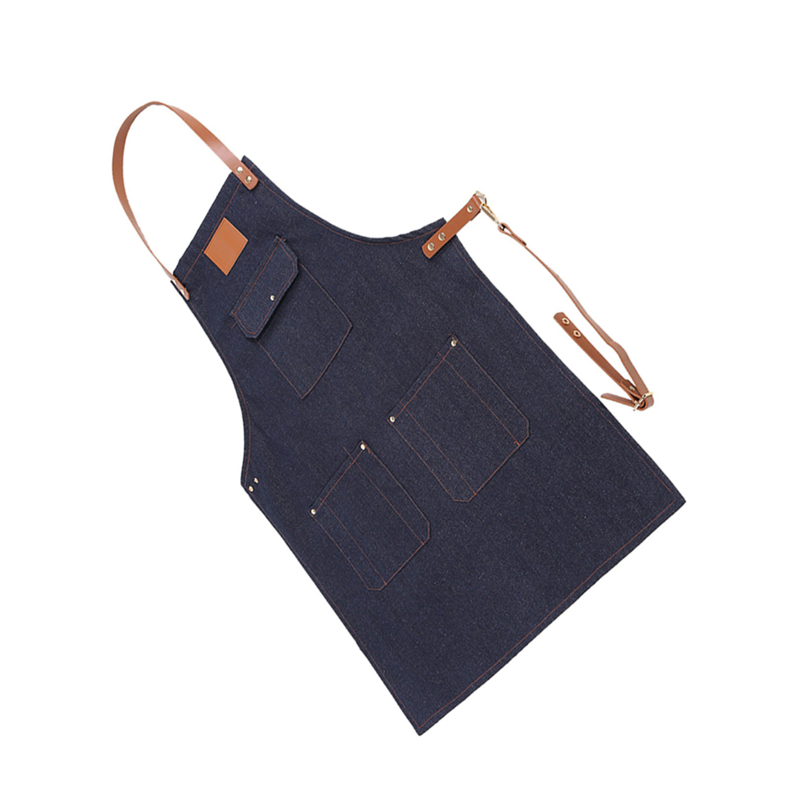 Latzschürze Aus Denim Mit Lederriemen, Bäcker-, Barkeeper- Und Grillschürze, Kochuniform