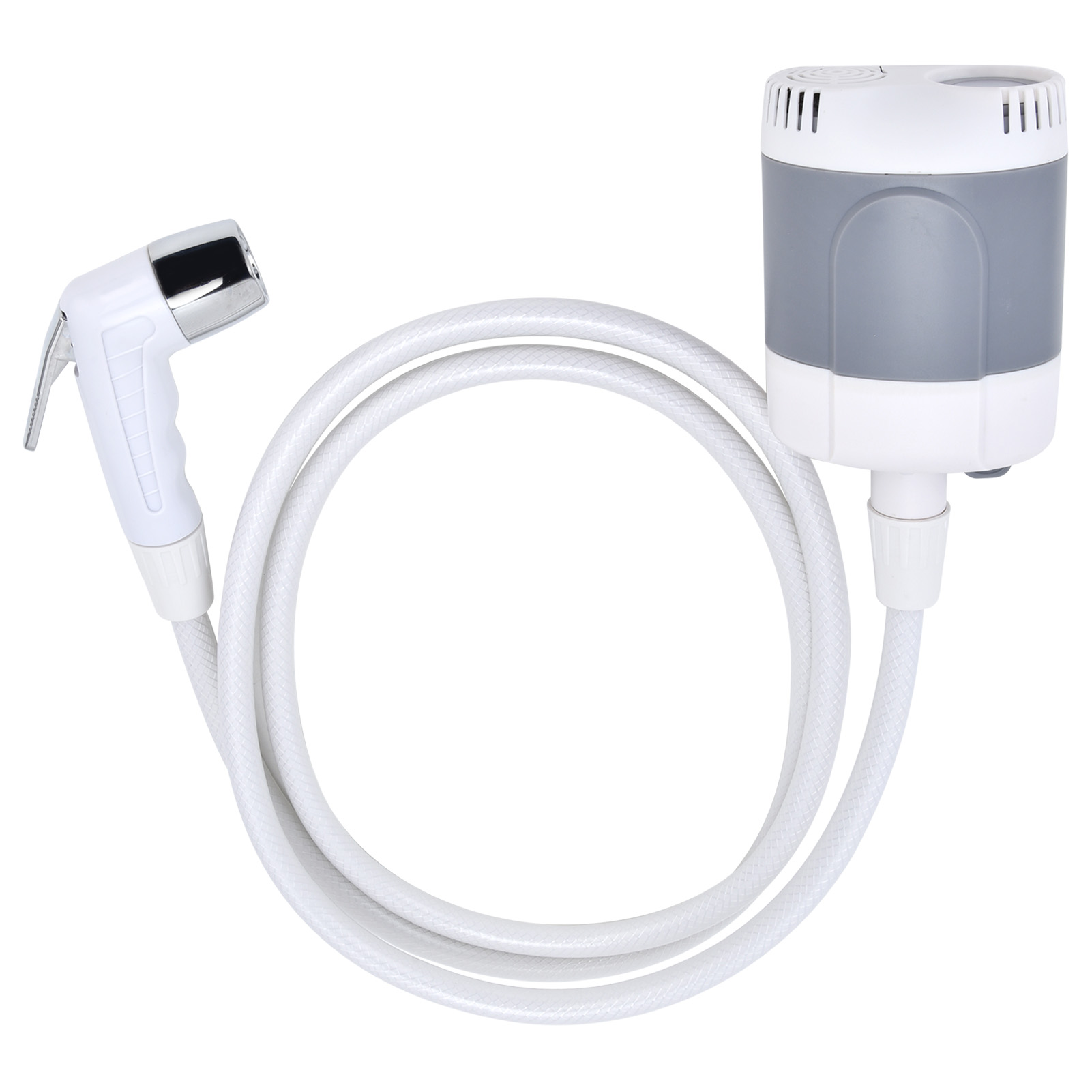 Tragbare Campingdusche Mit Eingebauter Pumpe, Led-beleuchtung, Usb-wiederaufladbarer Kabelloser Wasserpumpe, Für Das Duschen Im Freien, Tragbares Duschset, Grau-weiße Farbe.