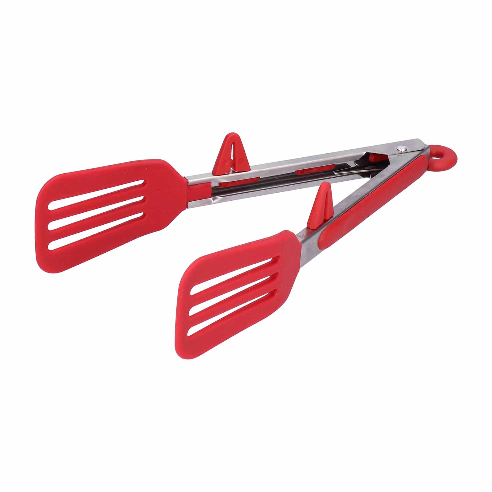 Edelstahl-silikon-lebensmittelspatel Mit Klemme, Grillzange, Steakzange, Backwerkzeug Für Zuhause, 23 Cm, Rote Halterung