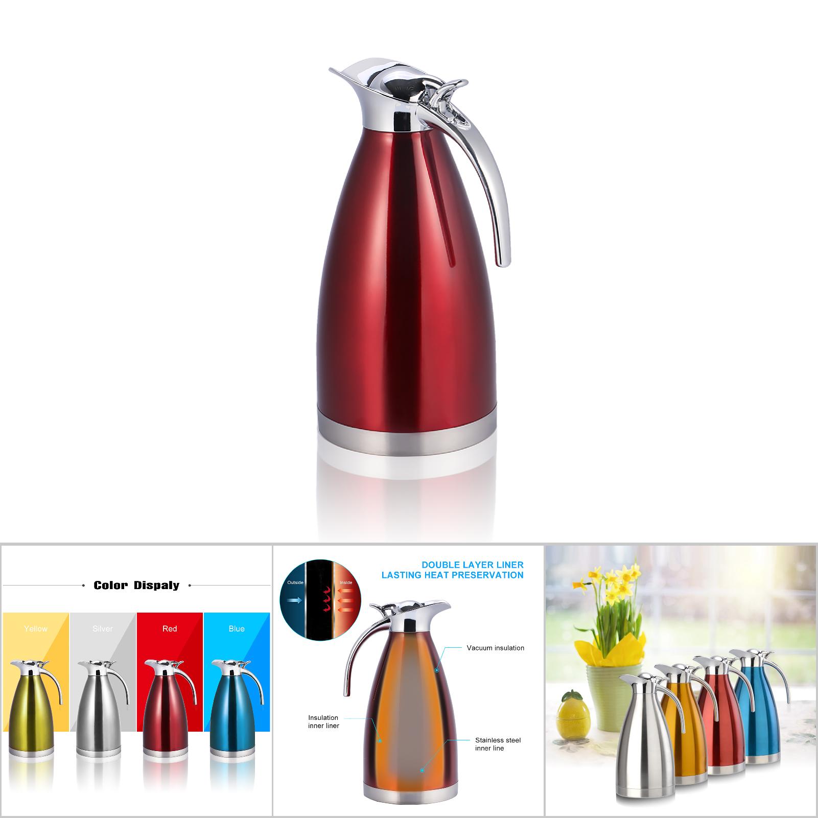 Edelstahl-kaffeekanne, Doppelwandig, Vakuumisoliert, Thermoskanne, Wärmflasche, 2 L, Rot