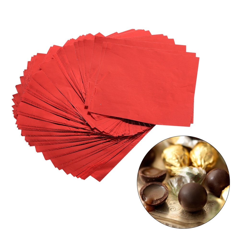 100 Stück/packung Quadratische Bonbonpapier-folienverpackungen Für Süßigkeiten, Schokoladenlollis, 7,6 X 7,6 Cm, Rot