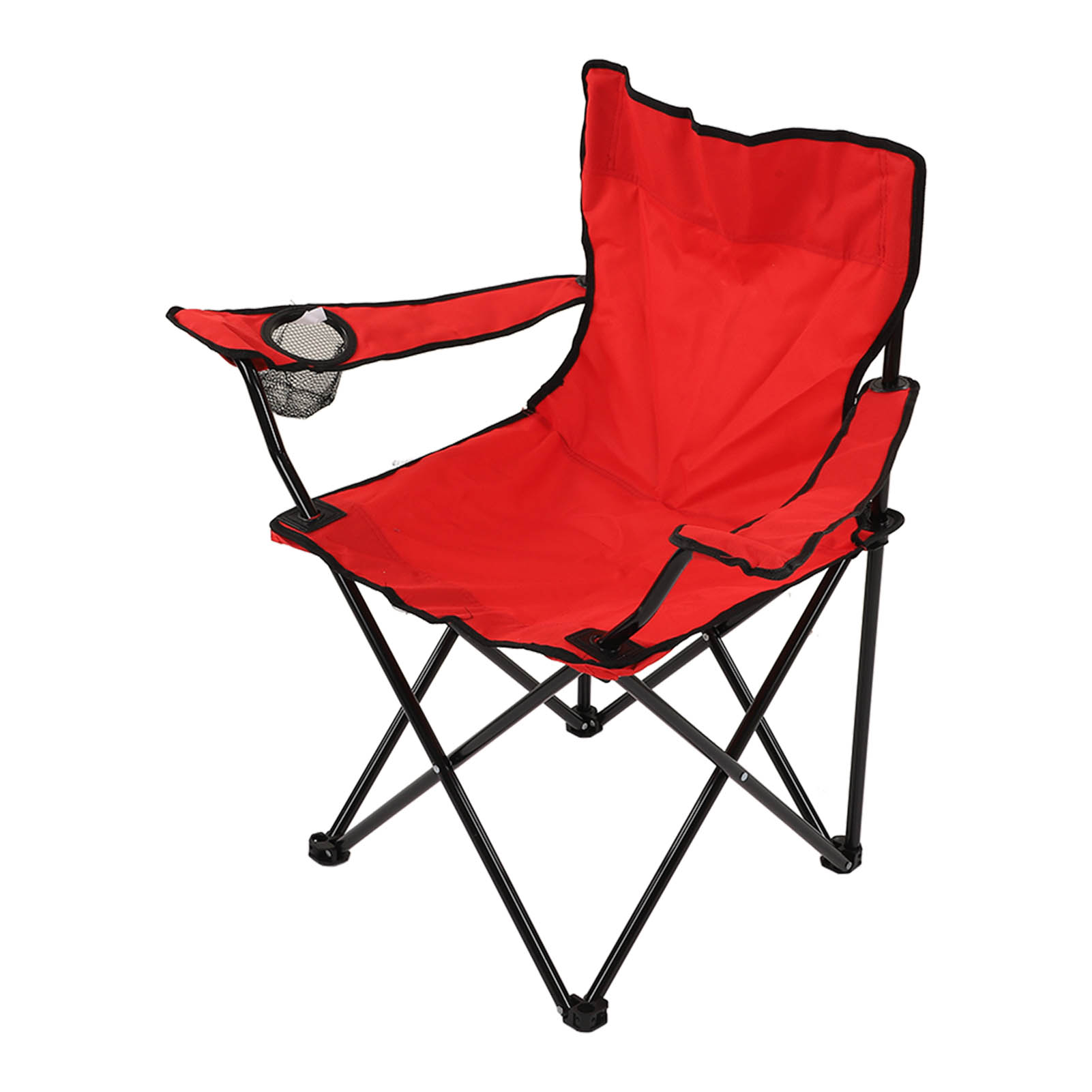 Roter Klappstuhl Aus Robustem Stahl Mit Oxford-gewebebezug, Tragbarer Campingstuhl Mit Armlehnen Und Getränkehalter