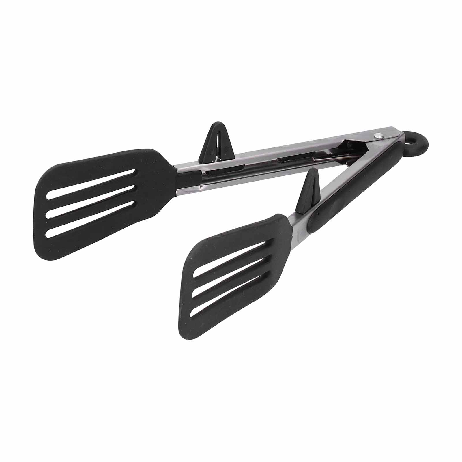 Edelstahl-silikon-lebensmittelspatel Mit Klemme, Grillzange, Steakzange, Backwerkzeug Für Zuhause, 23 Cm, Schwarze Halterung