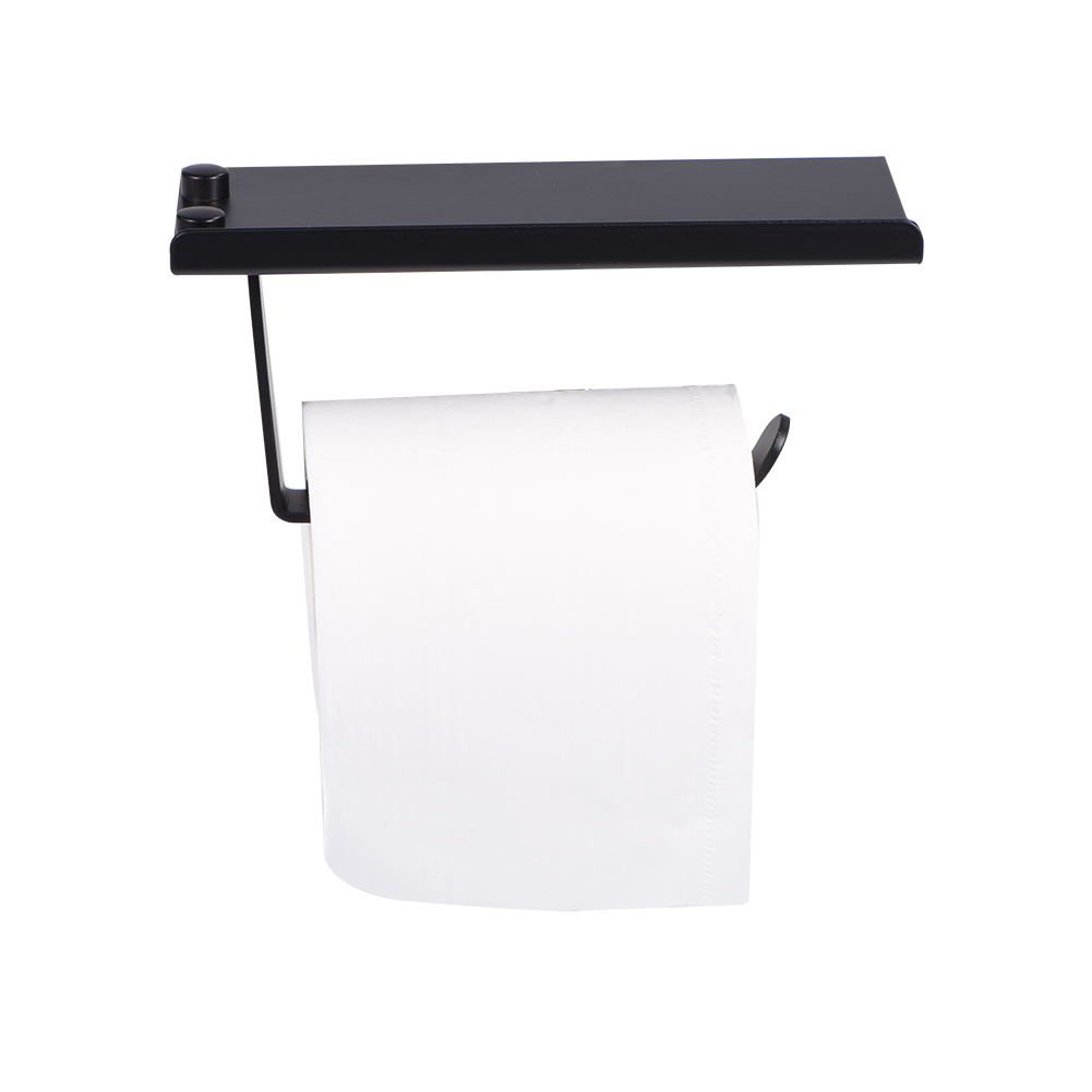 Toilettenpapierhalter Aus Aluminium, Wandhalterung Mit Handyablage, Schwarz