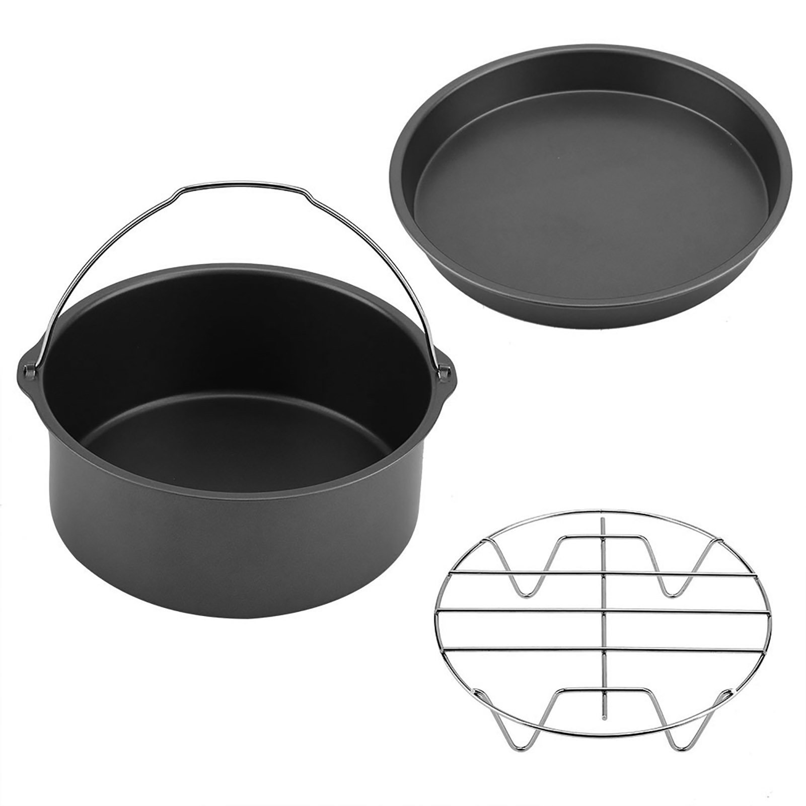 8'' 3-in-1 Multifunktions-heißluftfritteusen-zubehörset Brotablage Kuchenform Pizzablech (schwarz)