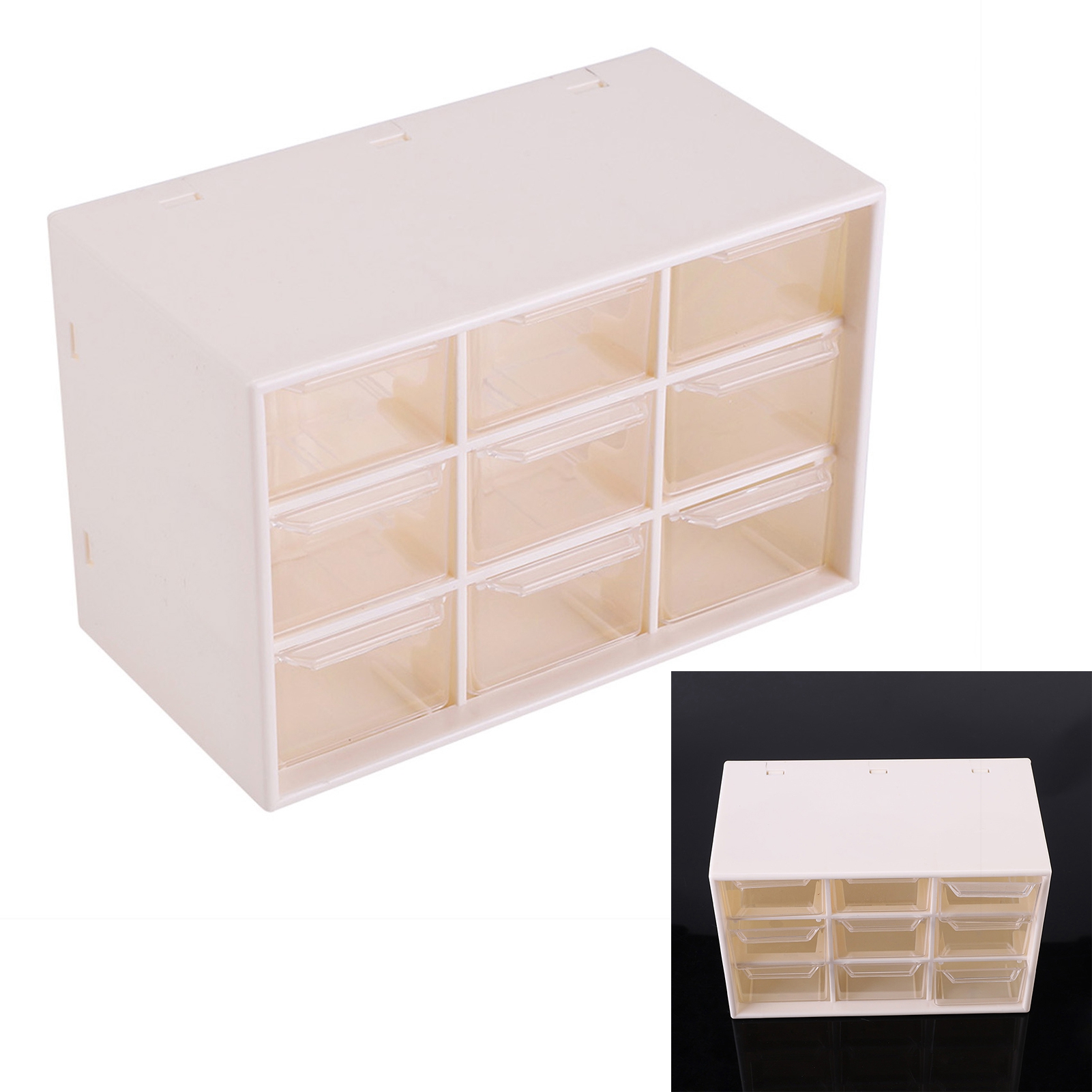 Tragbare Mini-schubladenbox Aus Kunststoff Mit 9 Fächern Zur Aufbewahrung Von Schmuck Und Kosmetik, Weiß