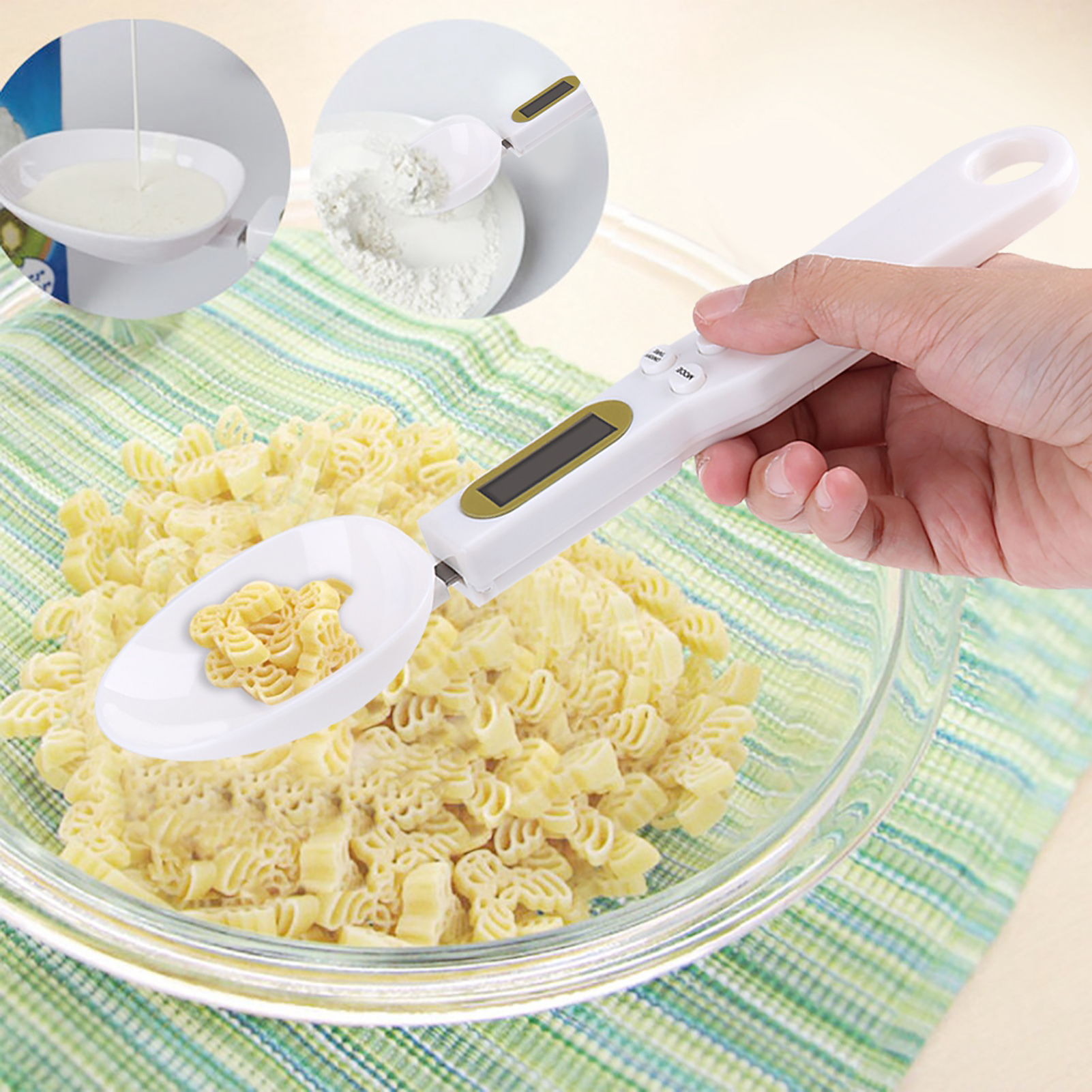 Tragbare Elektronische Digitale Küchenwaage Mit Lcd-display (500 G/0,1 G) Inklusive Messlöffeln (weiß)