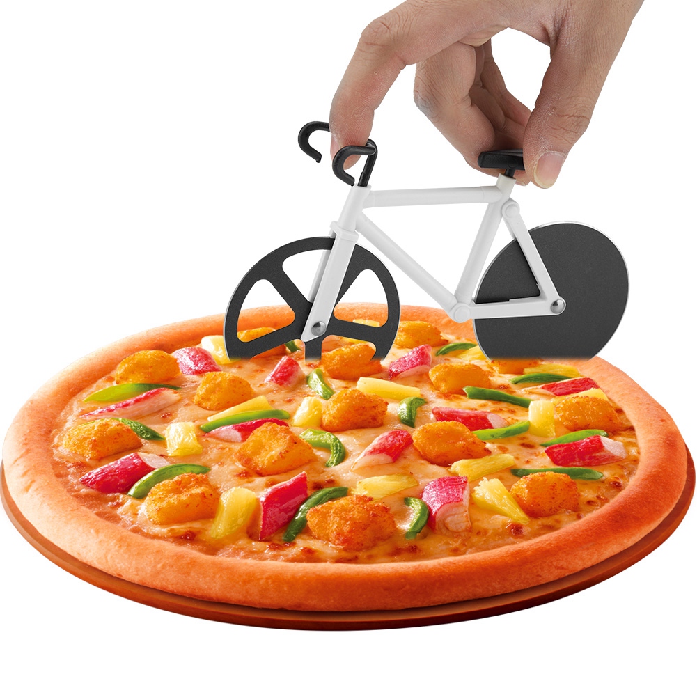 Modisches Fahrrad-pizzamesser Mit Doppelrad, Weiß