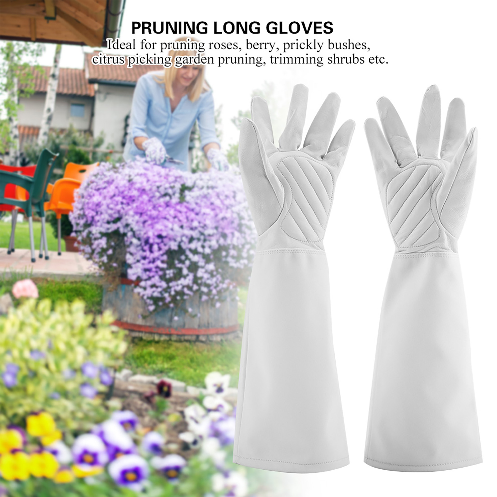 Rosenschnitt-gartenhandschuhe Aus Leder, Verschleißfest, Durchstichfest, Lange Arbeitshandschuhe (weiß, Größe M)