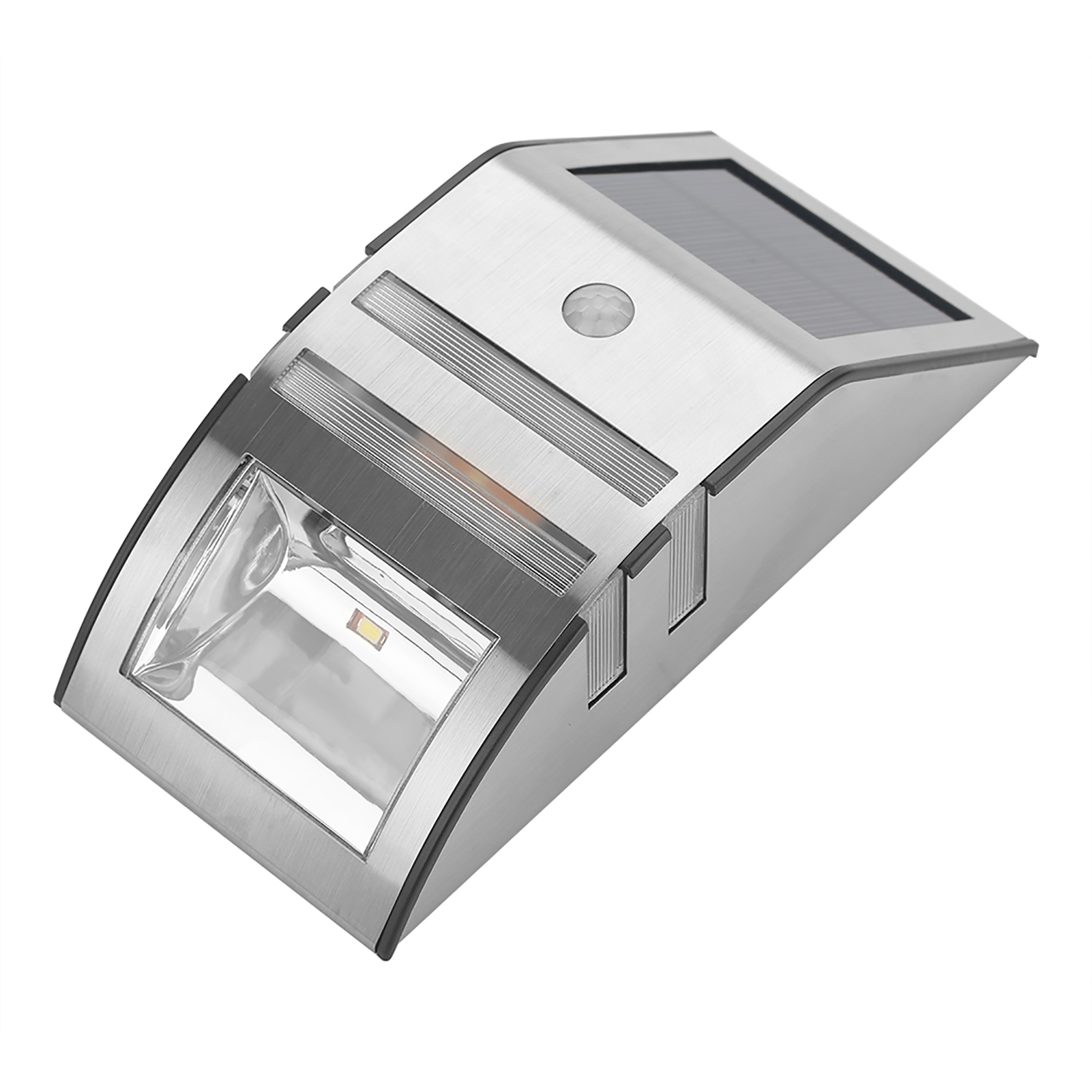 Solarbetriebene Pir-bewegungsmelder-wandleuchte Mit 2 Leds, Gartenbeleuchtung, Silber/reinweiß