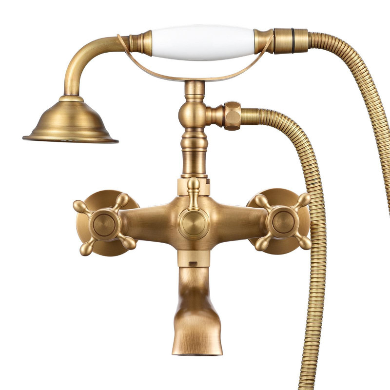 Auralum Max Badewannenarmatur In Kupferoptik Mit Handbrause, Doppelauslauf Für Badewanne/dusche, Um 180° Schwenkbarer Auslauf, Messingkörper, 1,5 M Langer Schlauch, Retro-design