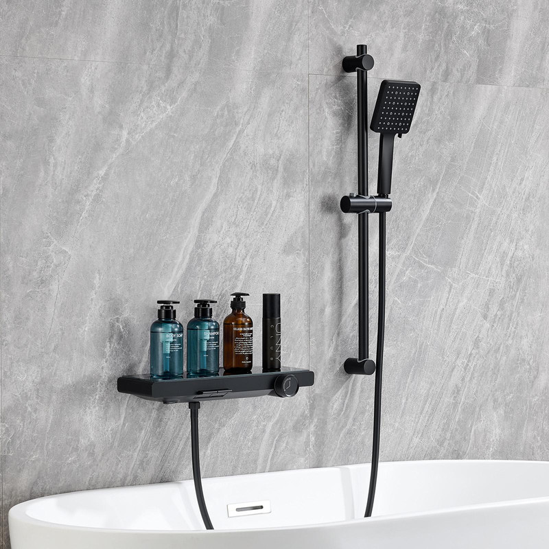 Badewannenarmatur Schwarz Mit Handbrause, Innovatives Klaviertasten-design Duschset, Wannenarmatur Wasserfall Wannenbatterie Wandmontage Messing Wasserhahn Badewanne Mit Anhebbare Duschstange Und Brau