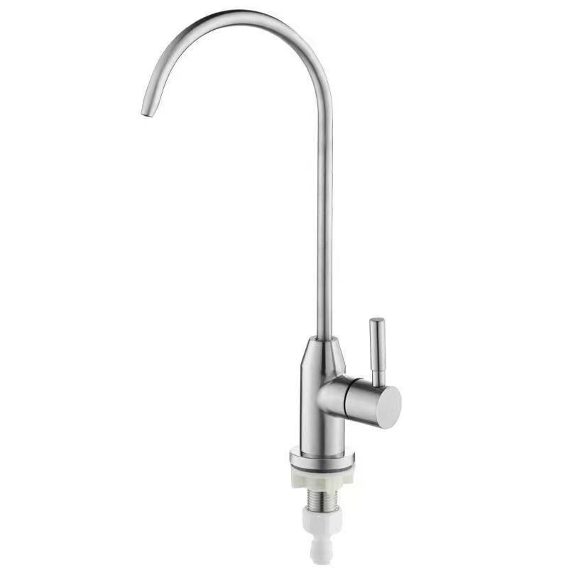 Edelstahl-wasserfilterarmatur 304 Mit Großem Bogen, Speziell Für Küchenwasserfilter, 2/4-punkt-doppelauslaufarmatur – Gebürstetes Modell Mit Spitzer Düse Und Anschlussstück, 4/4-punkt Auf 2/4-punkt