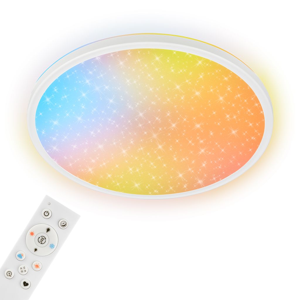 Briloner Led Deckenlampe Auraglow Sternencover Dimmbar Ø37,5x4,5 Cm 23w 2800lm Farbwechsel Weiß - Deckenleuchte Wohnzimmer Schlafzimmer Sternenhimmel